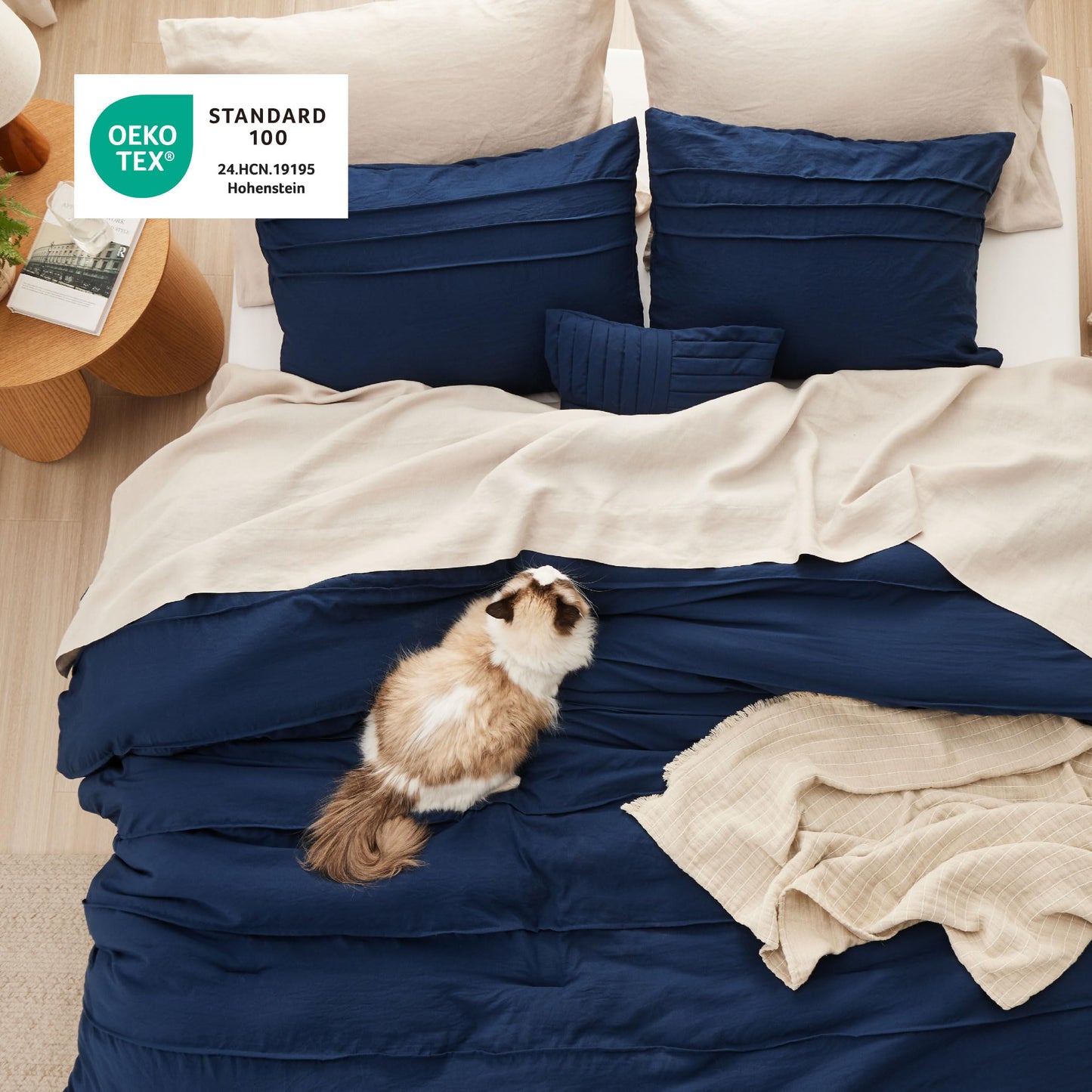 Bedsure Navy Blue Twin XL Comforter Set - 3 Pieces Pinch Pleat Bed Set, Down Alternative Bedding Sets for All Season, 1 Comforter, 1 Pillowcase, 1 Decorative Pillow