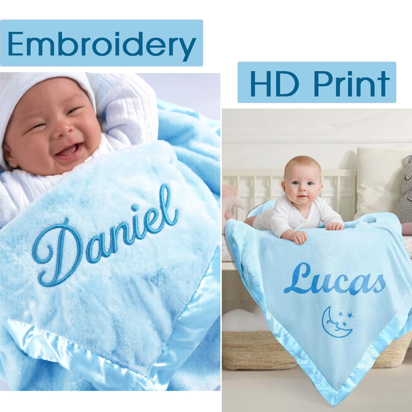 DayOfShe Personalized Baby Blankets with Name for Boys Girls Birthday Baby Shower New Essentials Gifts,Custom Blue Baby Boy Blankets with Name for New Baby Boy Christmas