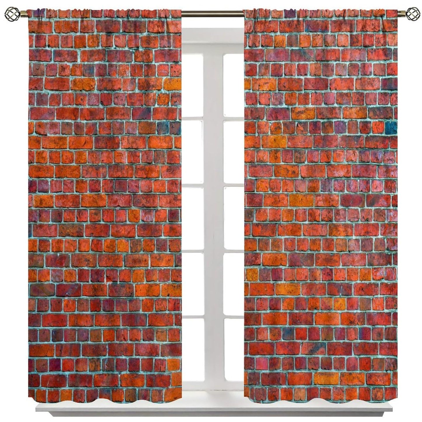 ICMOLYYENLO Vintage Red Brown Brick Wall Curtains, Vintage Stone Brick Rock Country Farmhouse Geometric Pattern Curtains for Living Room Bedroom Blackout Curtains 42x44 Inches