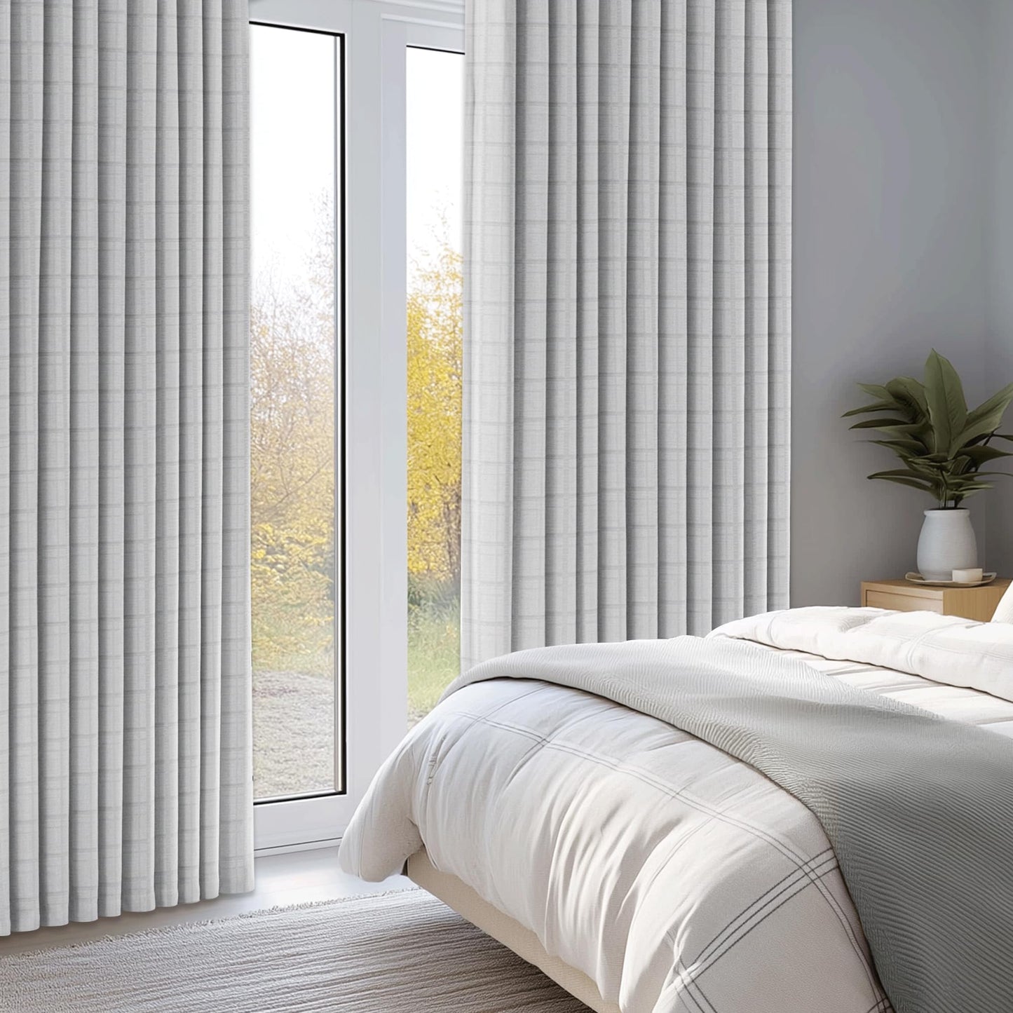 Beauoop Grey Plaid Jacquard Blackout Curtains 84 Inches Long 2 Panels for Bedroom Living Room Gingham Checkered Room Darkening Thermal Insulated Soundproof Grommet Window Drapes, 52x84 2 Set