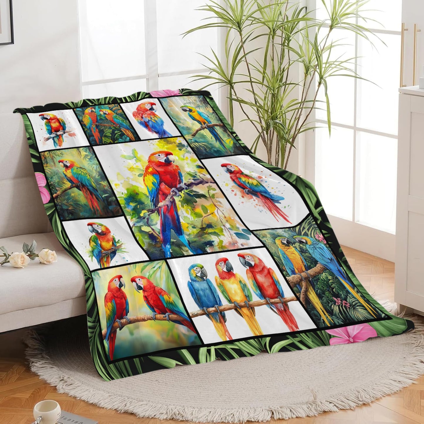 Lovira Parrot Cockatiel Throw Blanket Tropical Birds Print Throw Blankets Gifts for Couch Sofa Bed Stuff Decor Soft Cozy Fleece Plush Warm Flannel Bedding for Lover Men Women Boys Girls 40"x50"