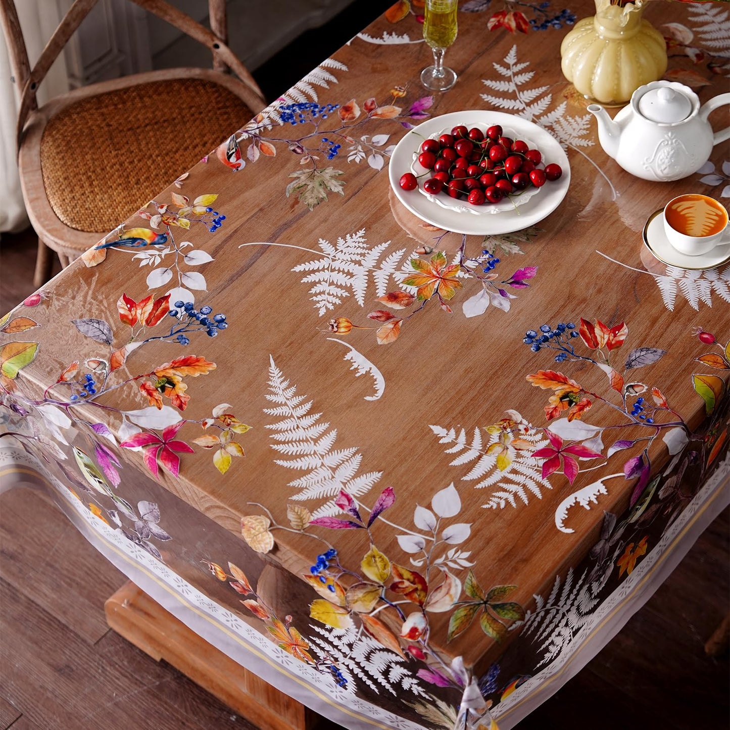 Artbloss Clear Table Cover Protector Vinyl Table Cloth Oil Spill Proof Vintage Rustic Plastic Table Covers for Dining Tables (Birds, 52 x 70 Inches)