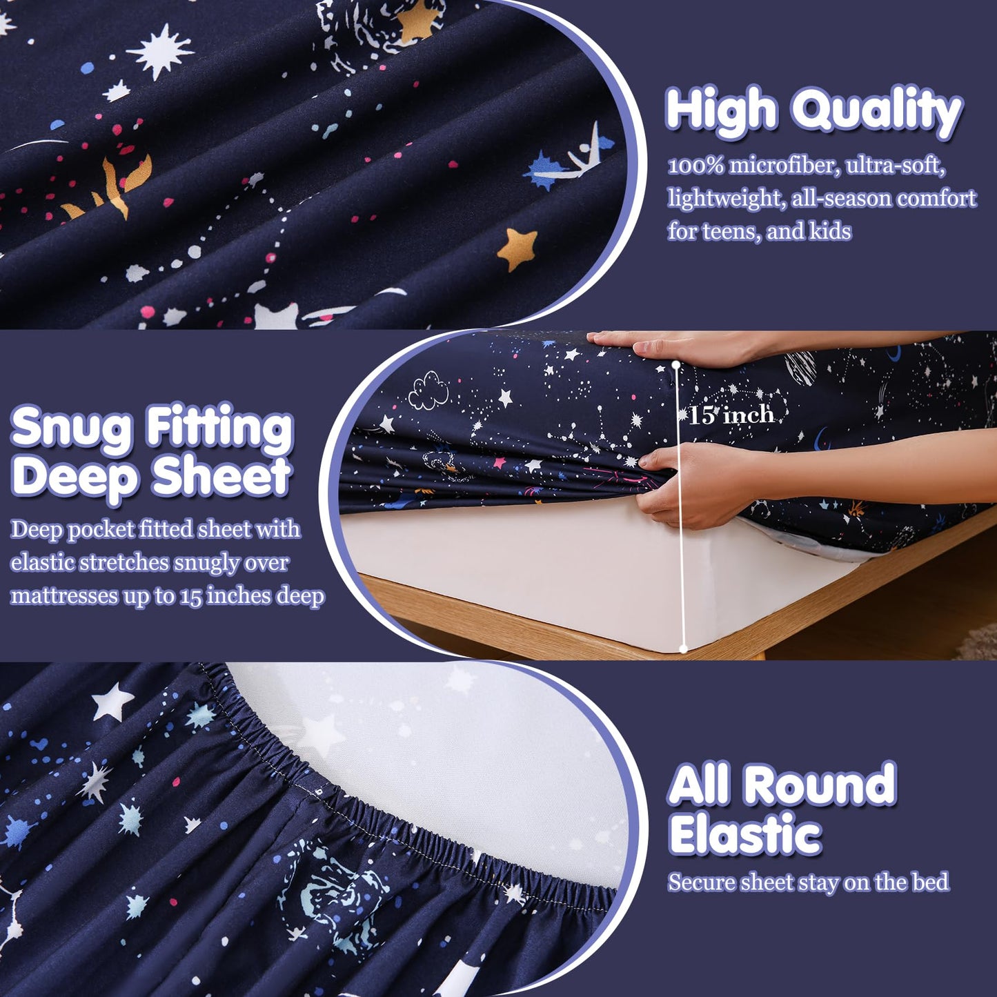 CIMVI Kids Twin Sheets Set Boys Girls Colorful Starry Galaxy Bed Sheets 15-Inch Deep Pocket Fitted Sheet Soft Microfiber Bedding with Pillowcase Fade Resistant Children Teens Room Decor