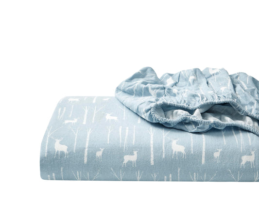 Eddie Bauer - Flannel Sheets Queen Size, Anti-Pilling & Wrinkle Resistant Cotton, Touchably Soft for All-Season Comfort - Bed Sheets with Matching Pillowcases & Fitted Sheet (Birch Forest Light Blue)