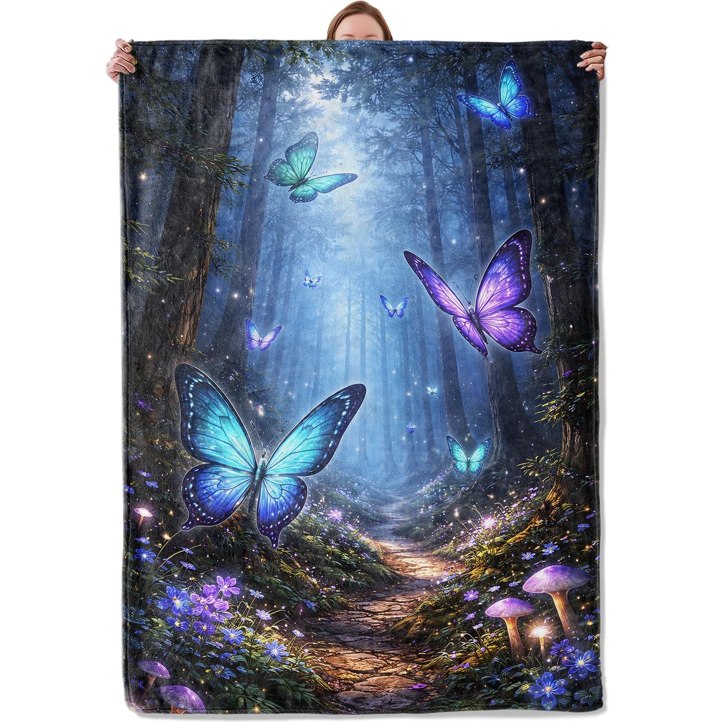Butterfly Blanket Gifts for Women Girls Kids, Soft Warm Lightweight Magical Forest Butterfly Throw Blankets for Living Room Sofa Home Bedroom Decor 50" x 60"