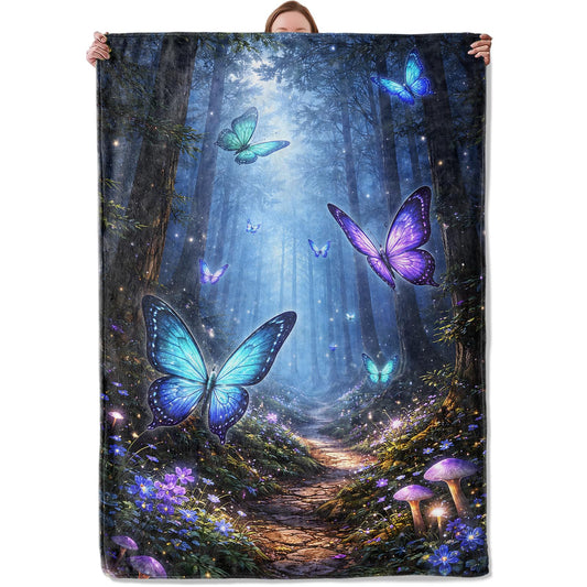 Butterfly Blanket Gifts for Women Girls Kids, Soft Warm Lightweight Magical Forest Butterfly Throw Blankets for Living Room Sofa Home Bedroom Decor 50" x 60"
