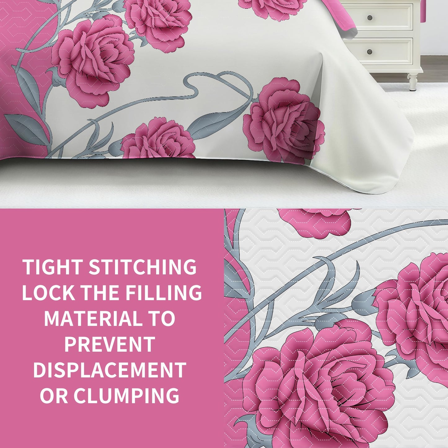 Deepsleep King Bedspread Set 9 Pieces, All Season Luxury Bed in a Bag for Bedroom, with 2 Pillowcases and 6 Curtains, Ultra-Soft Microfiber for Complete Bedroom Decor, Pink Rose