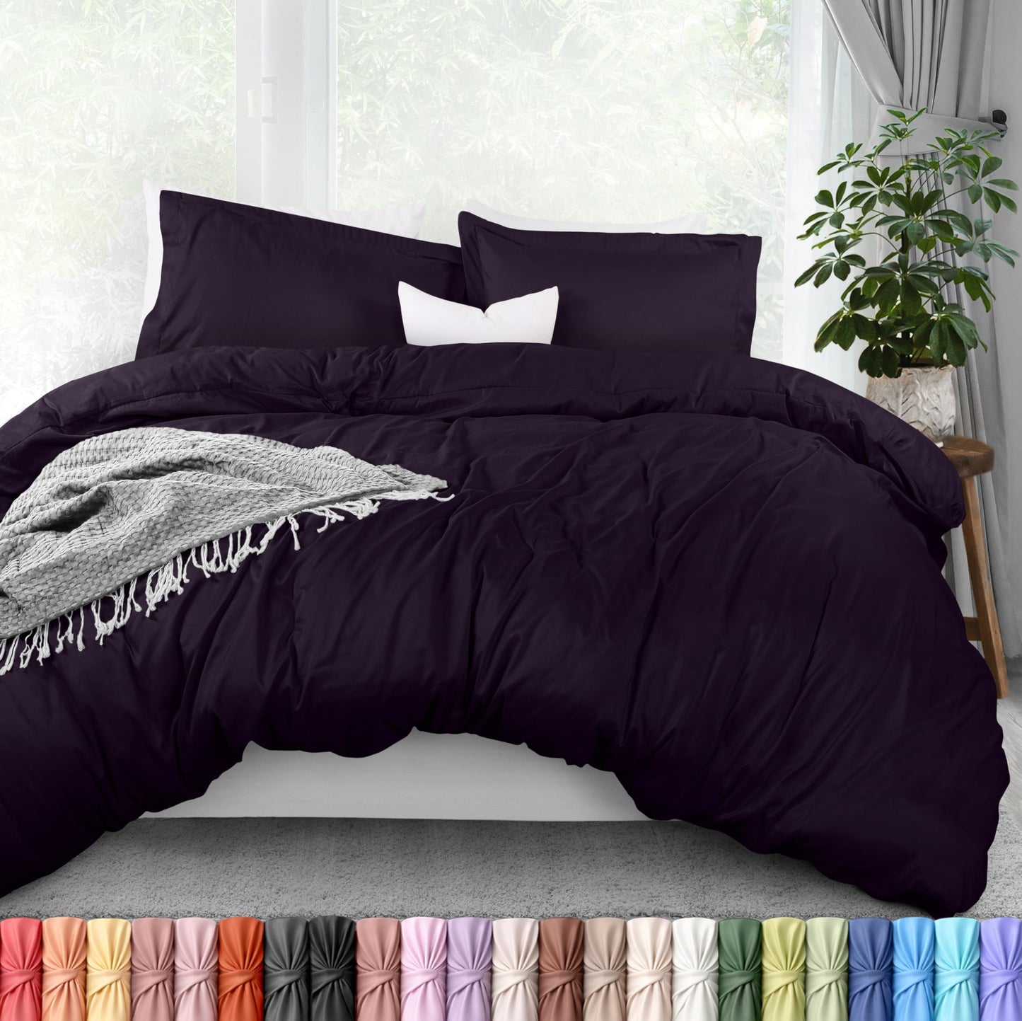 Utopia Bedding Duvet Cover Queen Size - 3 Piece with Zipper Closure - 1 Comforter Cover 90X90 Inches & 2 Pillow Shams 20X26 Inches (Purple) Comforter Not Included
