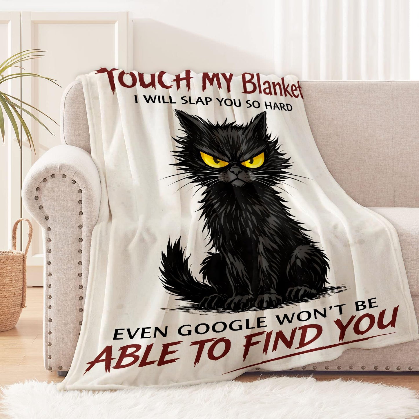 cromcu Funny Cat Blanket for Pet Lovers and Adults, Grumpy Humor Cartoon Flannel Blankets, Soft Warm Cozy Throws for Sofa Couch Bed Living Room Bedroom Home Decor 60" x 50"
