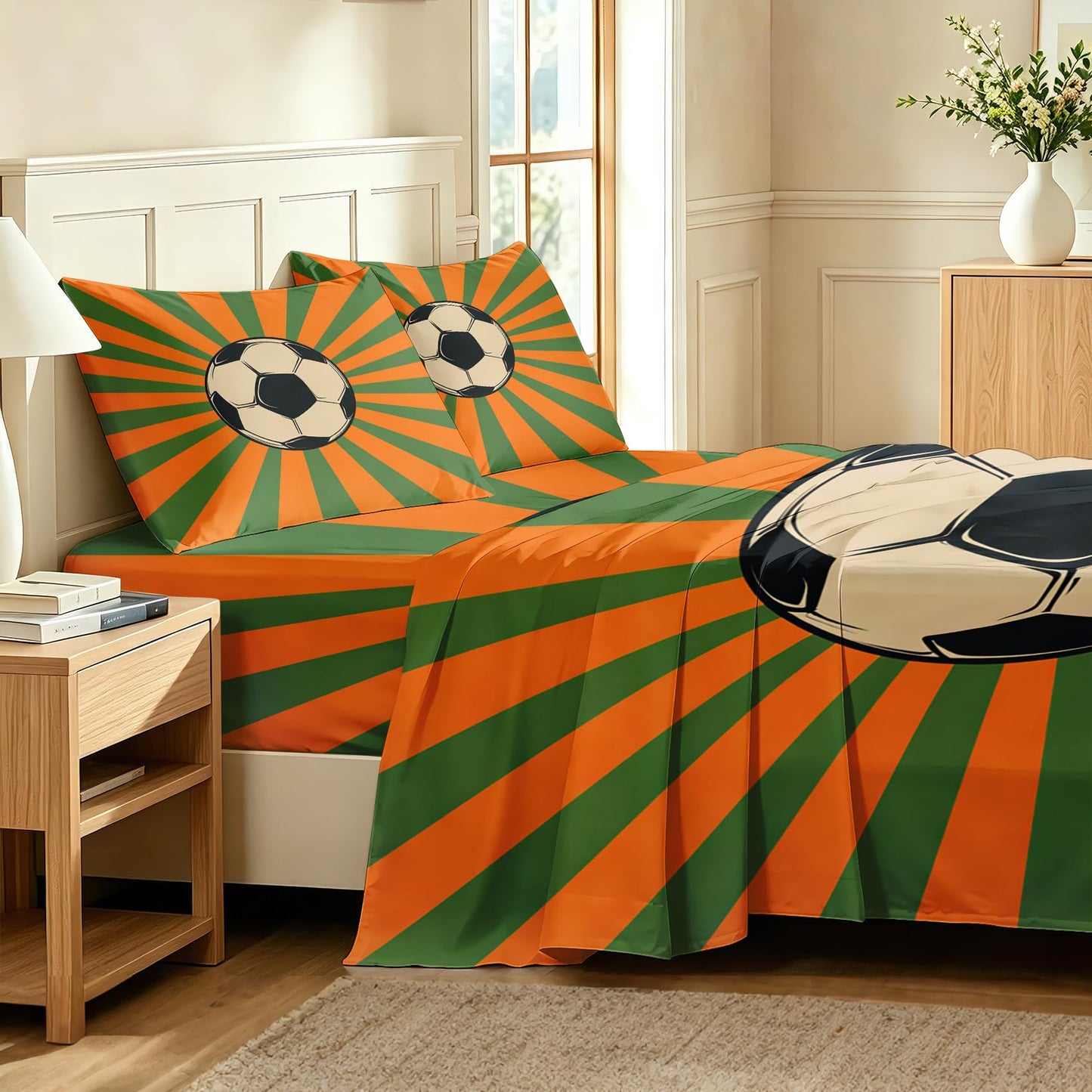 Soccer Queen Sheet Set 4 Pcs Boys Ball Sports Bed Sheets, Yellow