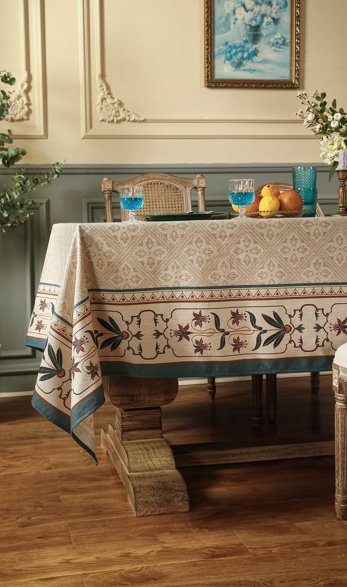 patdrea Designer French Linen Tablecloth,Rectangular,87"x55"-Fram