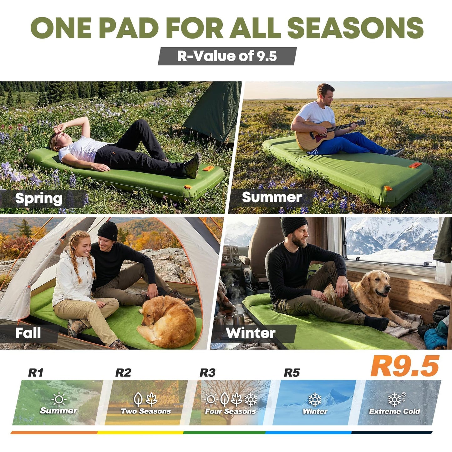 Self Inflating Sleeping Pad with Electric Pump, 4" Ultra-Thick Memory Foam Camping Pad,9.5 R-Value 4 Season Camping Mattress Pad with Removable Cover, Camping Essentials Gear for Tent Travel Car