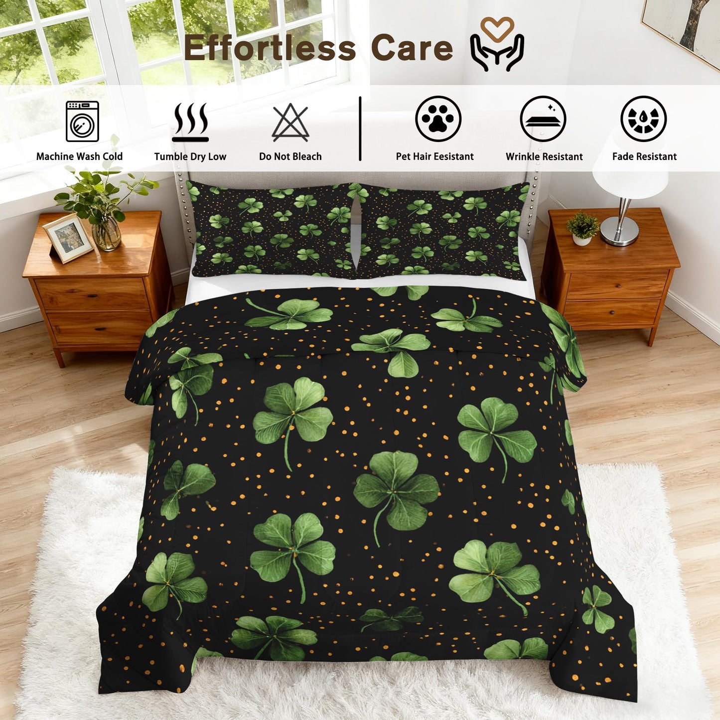 Garden Floral Comforter Set King Size 3Pc, Black Green Leaf Pattern Down Alternative Bed Comforter, 2 Pillow Shams, Soft All Season Bedding, Leaves Bedroom Decor A14
