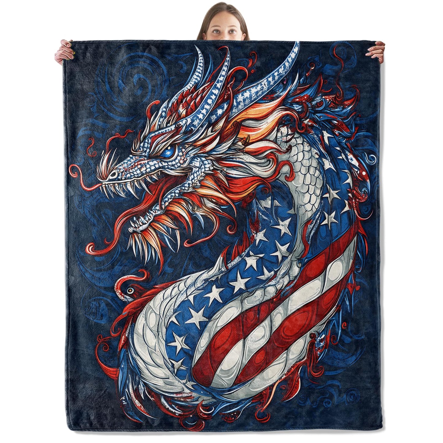 xmwjfd Patriotic Dragon Blanket, Cozy Plush Throw Blanket for Couch Bedroom Outdoor, Lightweight Soft Flannel Travel Blankets, Gifts for Women Adults Kids, Warm Decor 50"×60"