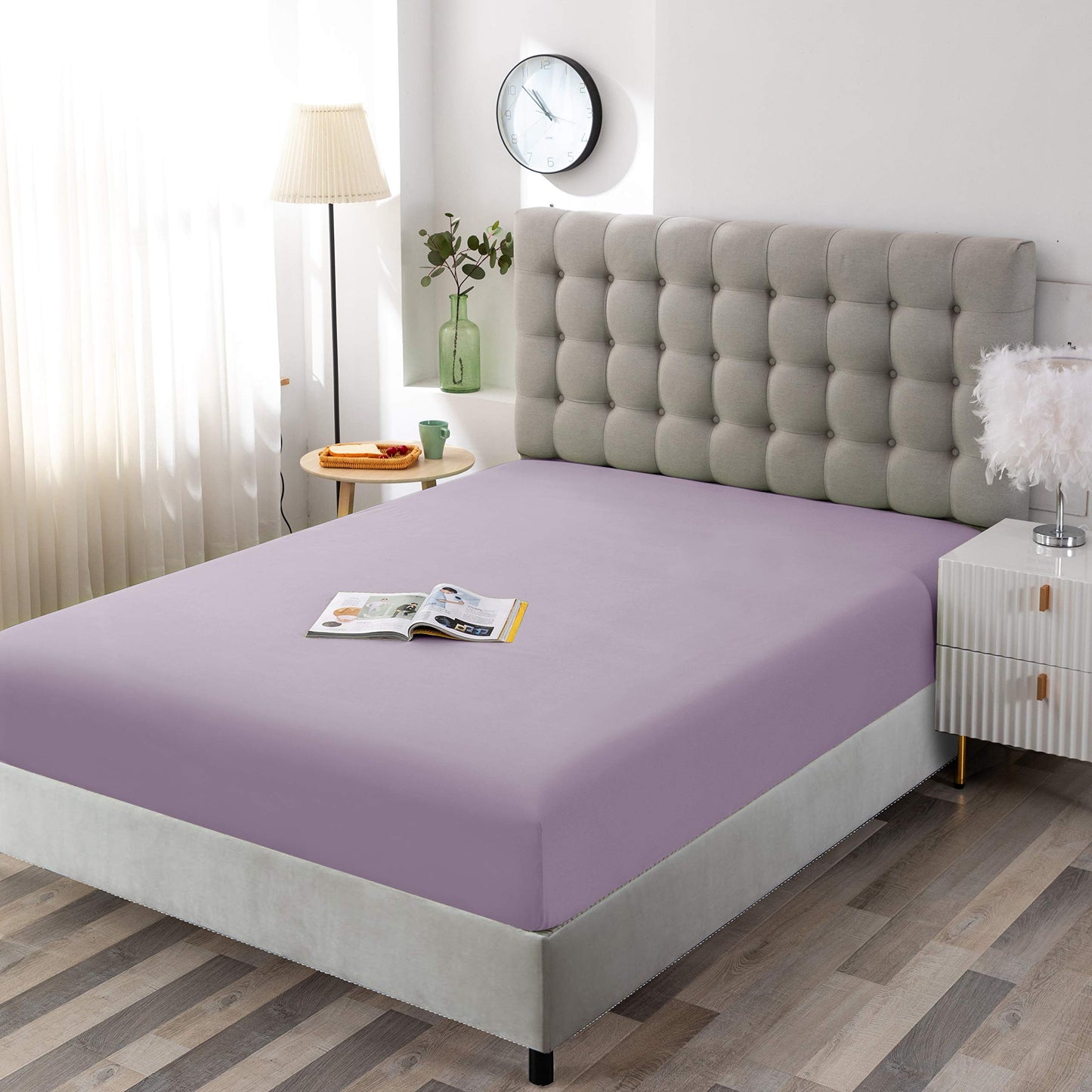 Sfoothome Twin Lavender Fitted Sheet Only, Wrinkle Free - Brushed Microfiber Bed Sheet with Deep Pocket