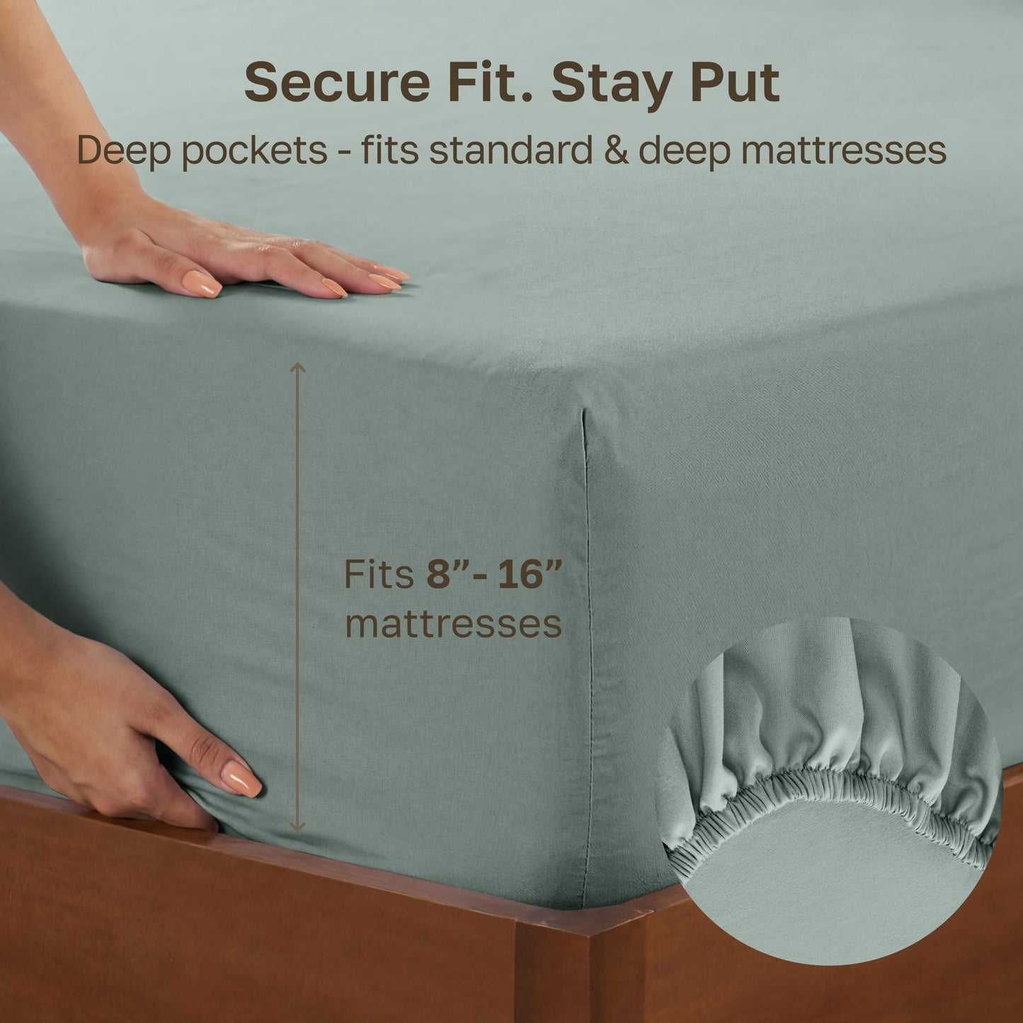 California Design Den Fitted Sheet for King Size Bed, Deep Pocket Soft 400 Thread Count 100% Cotton Sateen, No Pop-Off Elastic, Durable Hotel Quality Bedding, 1 Fitted Sheet Only (King, Sage Green)