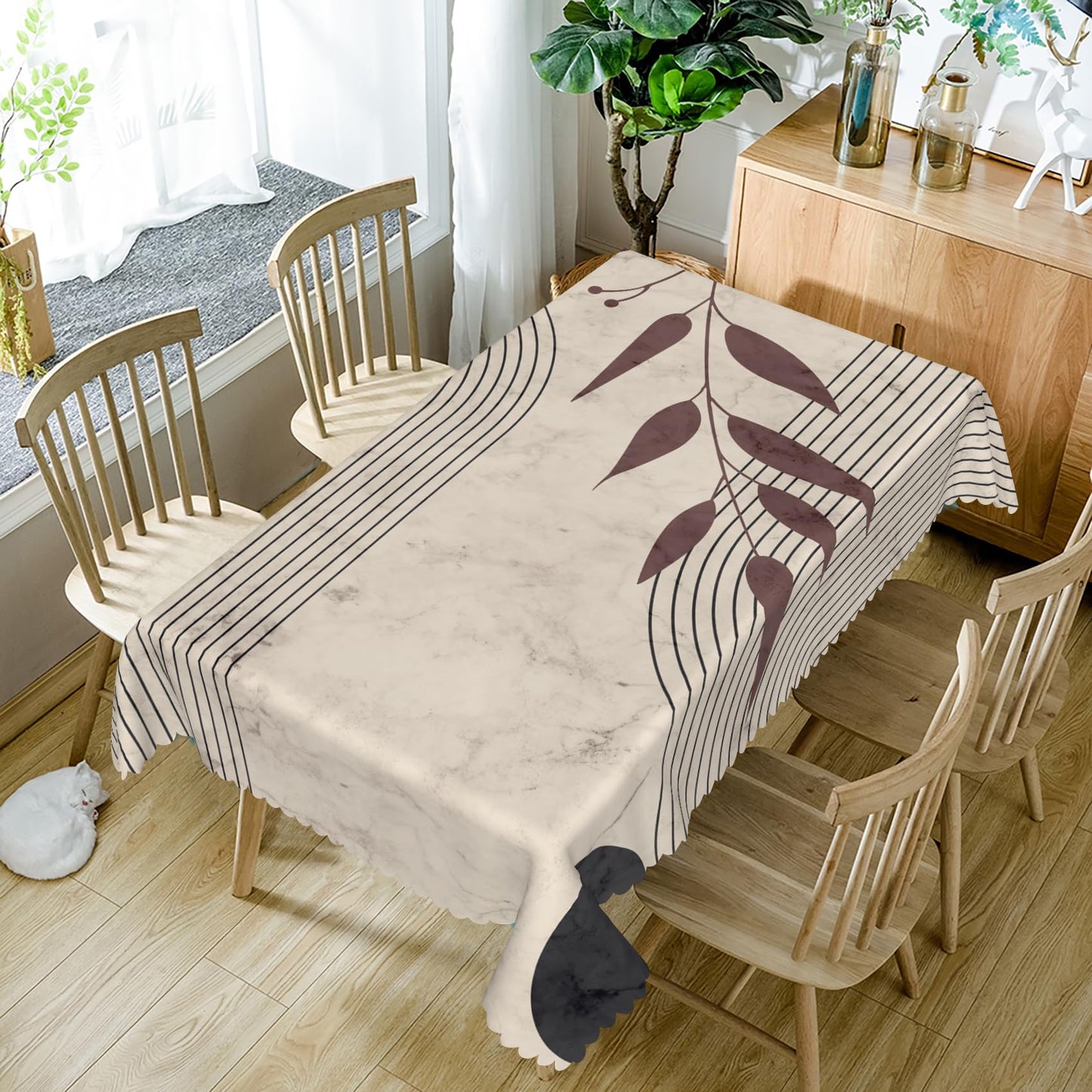 TTQYFNM 60x120inches Boho Mid Century Rectangle Tablecloth Modern Abstract Geometric Leaves Polyester Fabric Table Cloth Washable Wrinkle Resistant Table Cover for Dining Room Home Kitchen Party Decor