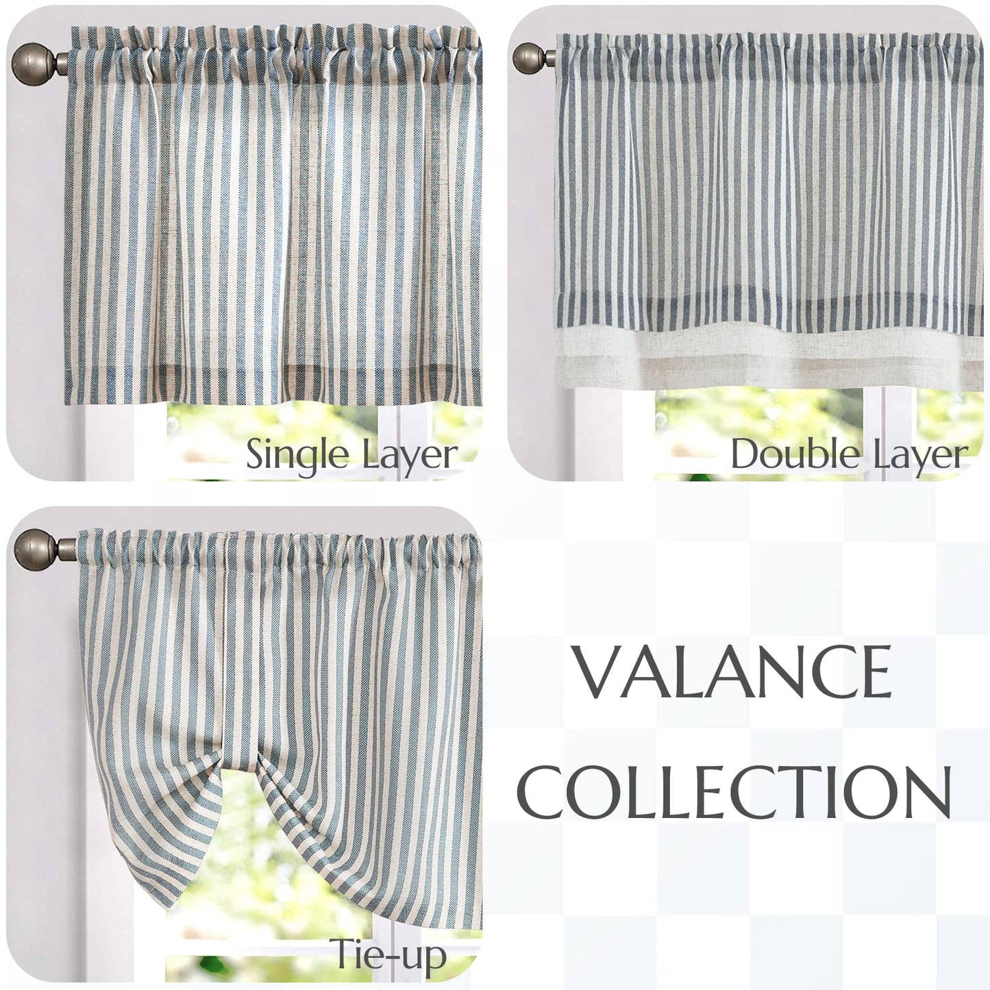 jinchan Linen Valance Kitchen Curtain Light Filter Double Layer 18 Inch