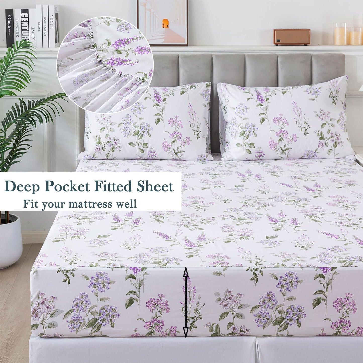 FADFAY Twin Sheet Set 100% Cotton Teal Green Leaf Pattern Printed Bed Sheets, Botanical Sheets Leaves Pattern Modern Minimalist Bedding, Soft Crisp & Breathable Luxury Deep Pocket Fitted Sheet, 4Pc