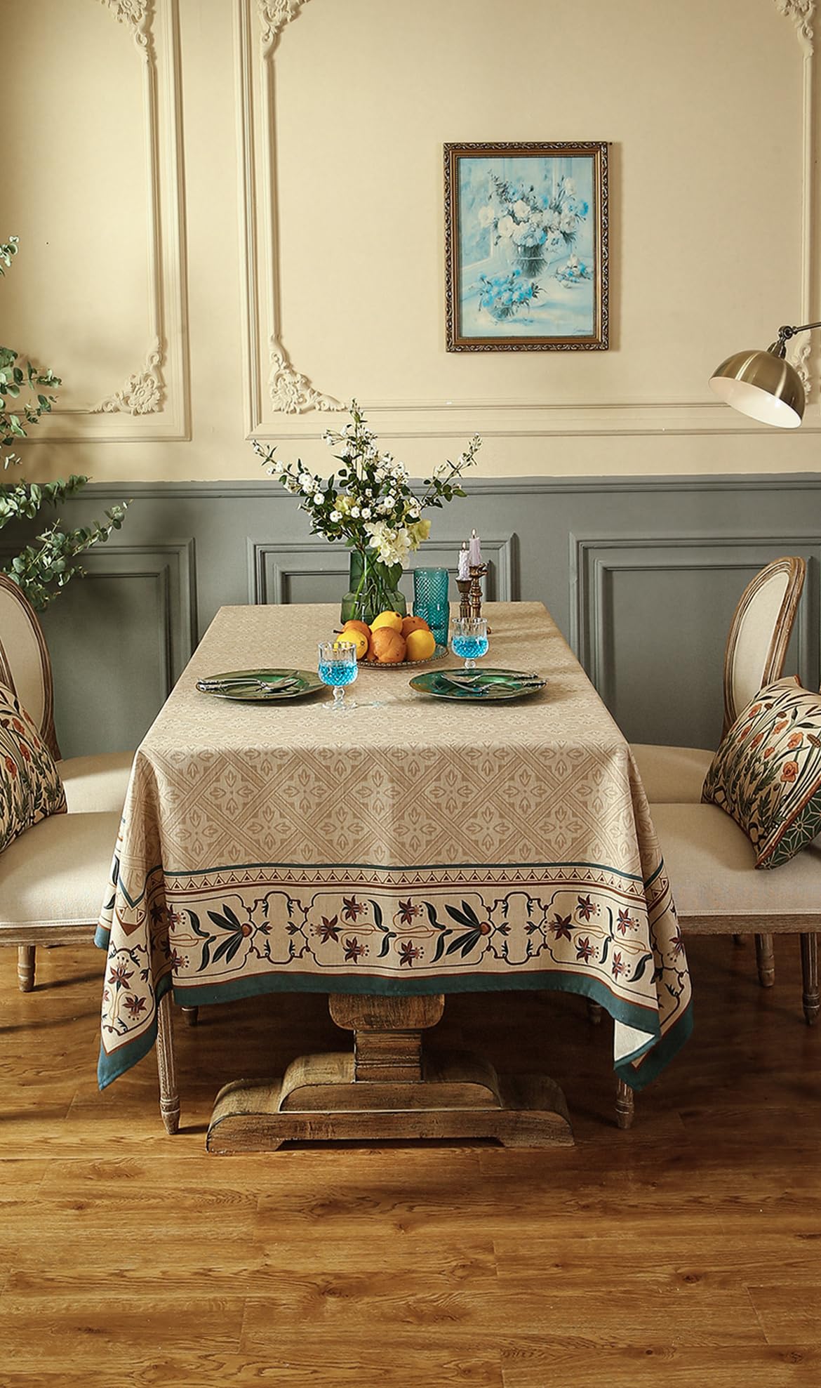 patdrea Designer French Linen Tablecloth,Rectangular,87"x55"-Fram