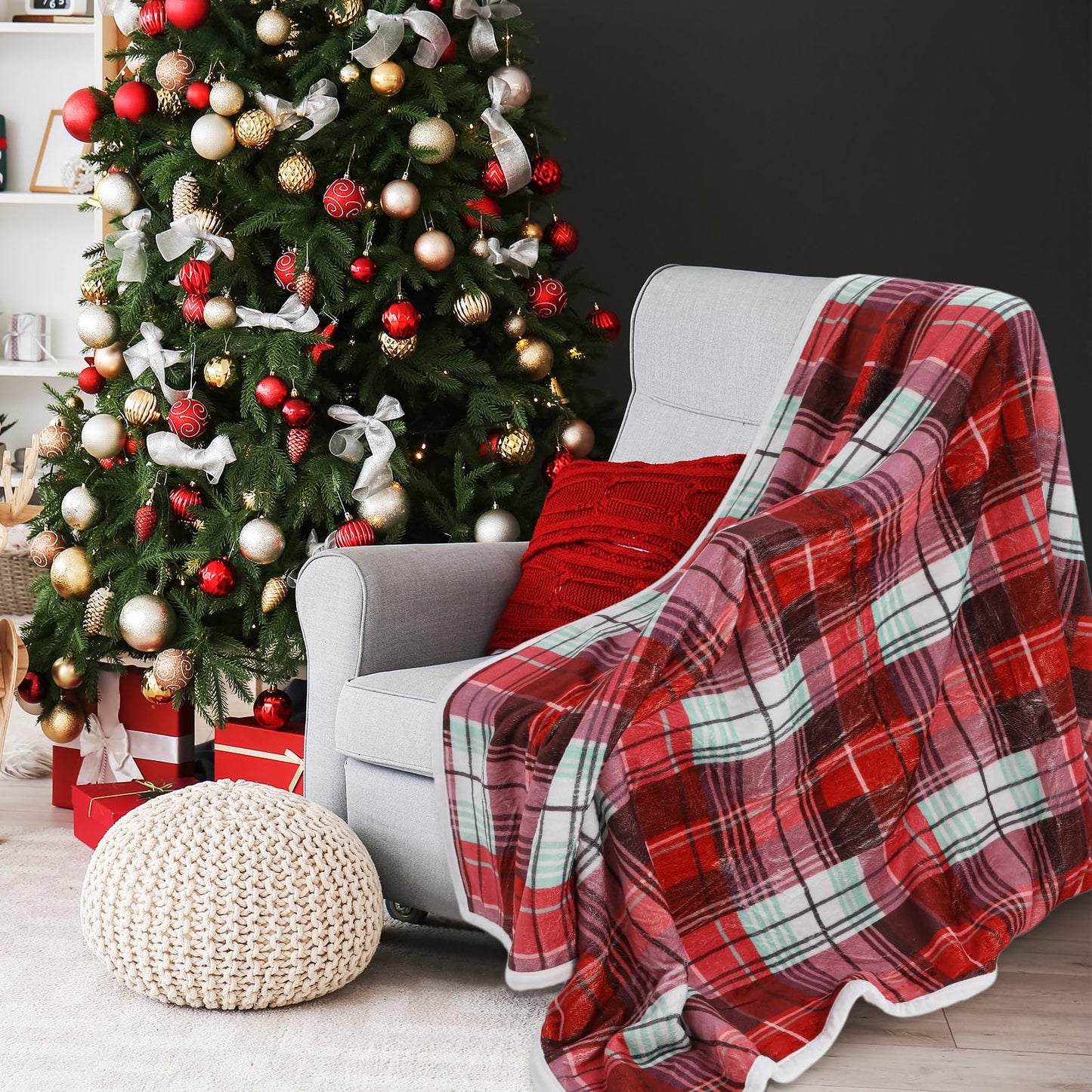 Tiamon 2 Pcs Winter Throw Blanket Bulk Reversible Sherpa Flannel Fleece Blanket 460 GSM Buffalo Cozy Plaid Blanket 50" x 60" Xmas Holiday Plush Warm Soft Blanket for Couch Bedding