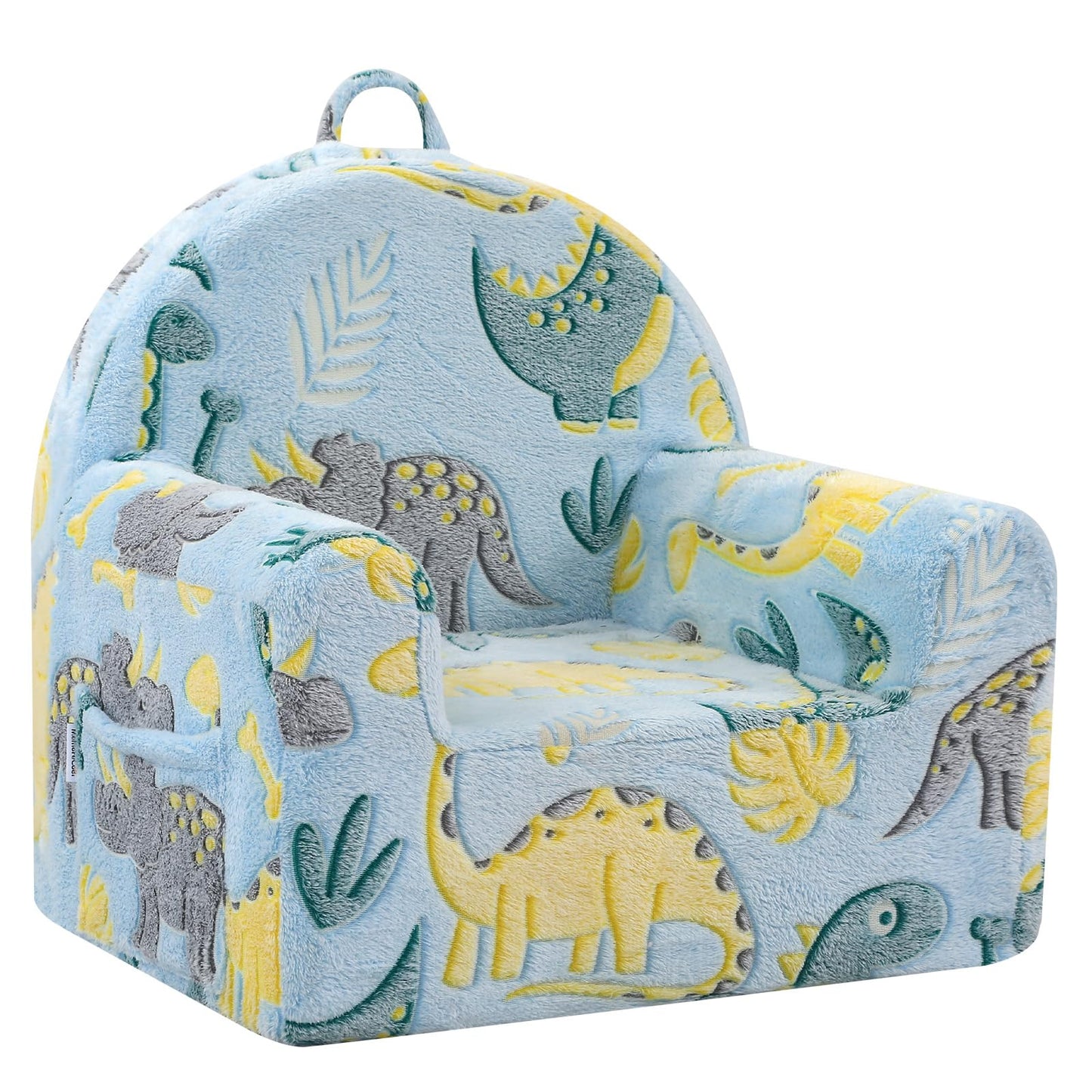 MeMoreCool Comfy Kids Chair for Ages 3+, Glow Dinosaur Kids Reading Chair, Soft Plush Kids Armchair, Cozy Foam Kids Armchair for Kids Room, Living Room, Playroom, Reading Nook