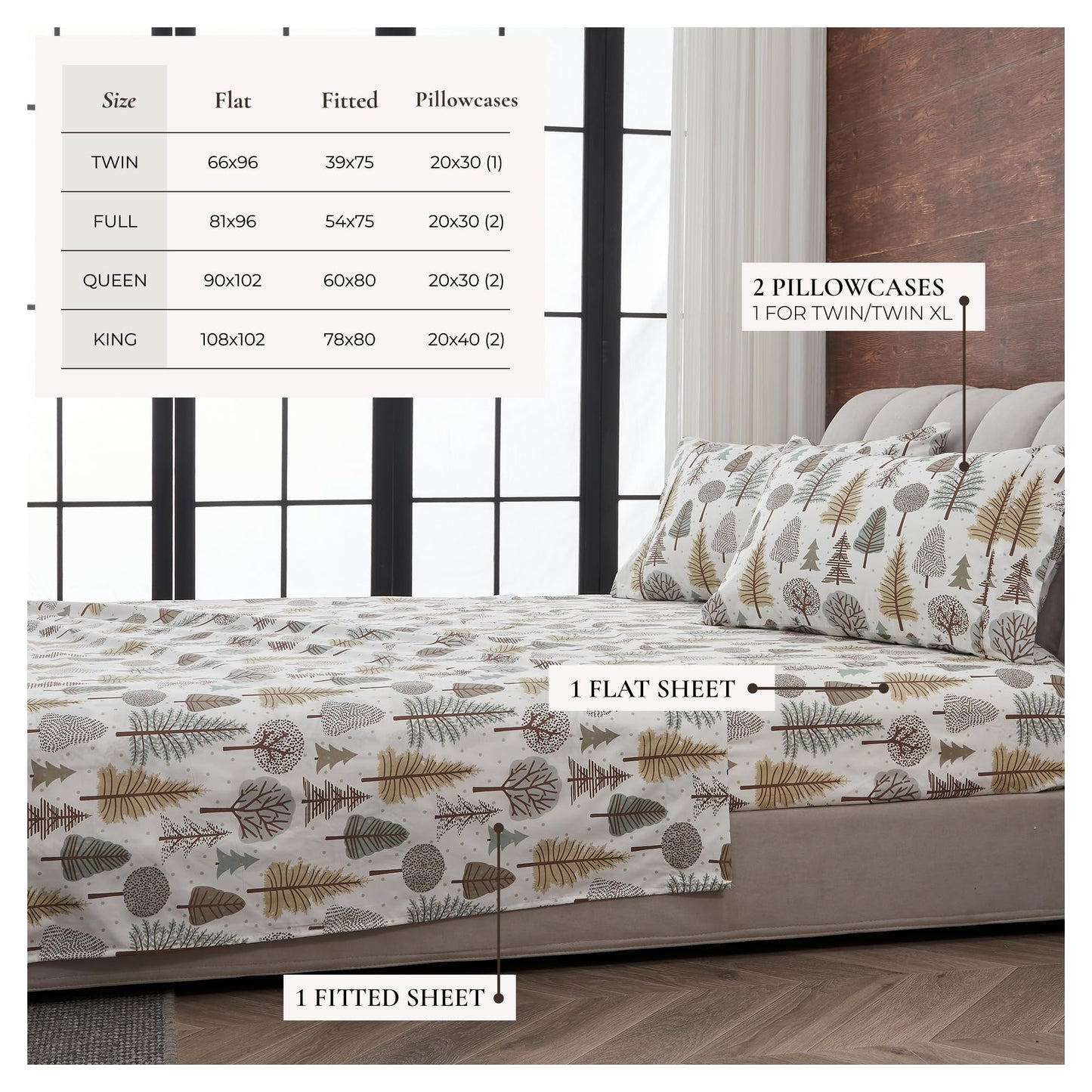 Great Bay Home Twin Size Microfiber Sheet Set - 3-Piece Lodge Bed Sheets - Ultra-Soft and Smooth Brushed Microfiber Woodland Decor Bedding (Forest Trail)