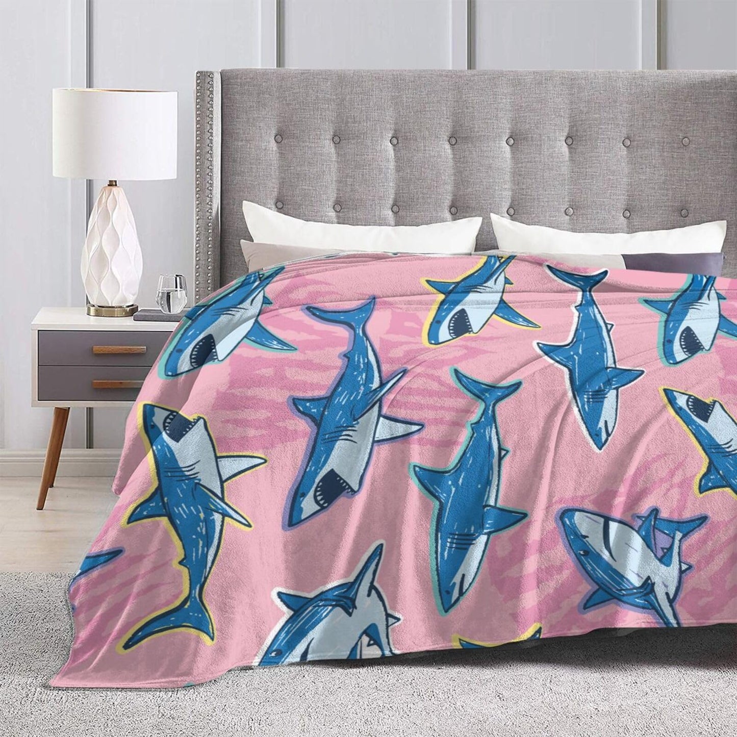 Cartoon Shark Blanket Soft Lightweight Throw Blankets Cozy Flannel Bed Throws for Sofa Couch Travel Home Room Bedroom Decor Gifts for Boys Girls Kids Adults 60"x50"