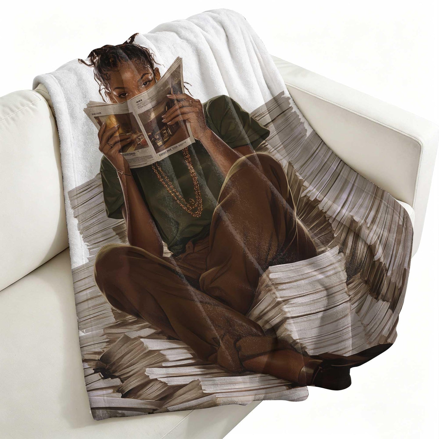 GXYAOYZG Black Woman Reading Blanket African American Throw Blanket Book Lover Throws Cozy Soft Flannel Black Girl Reader Blankets for Couch Sofa Bed Decor Librarian Gift (Reading - 3, 49" x 59")