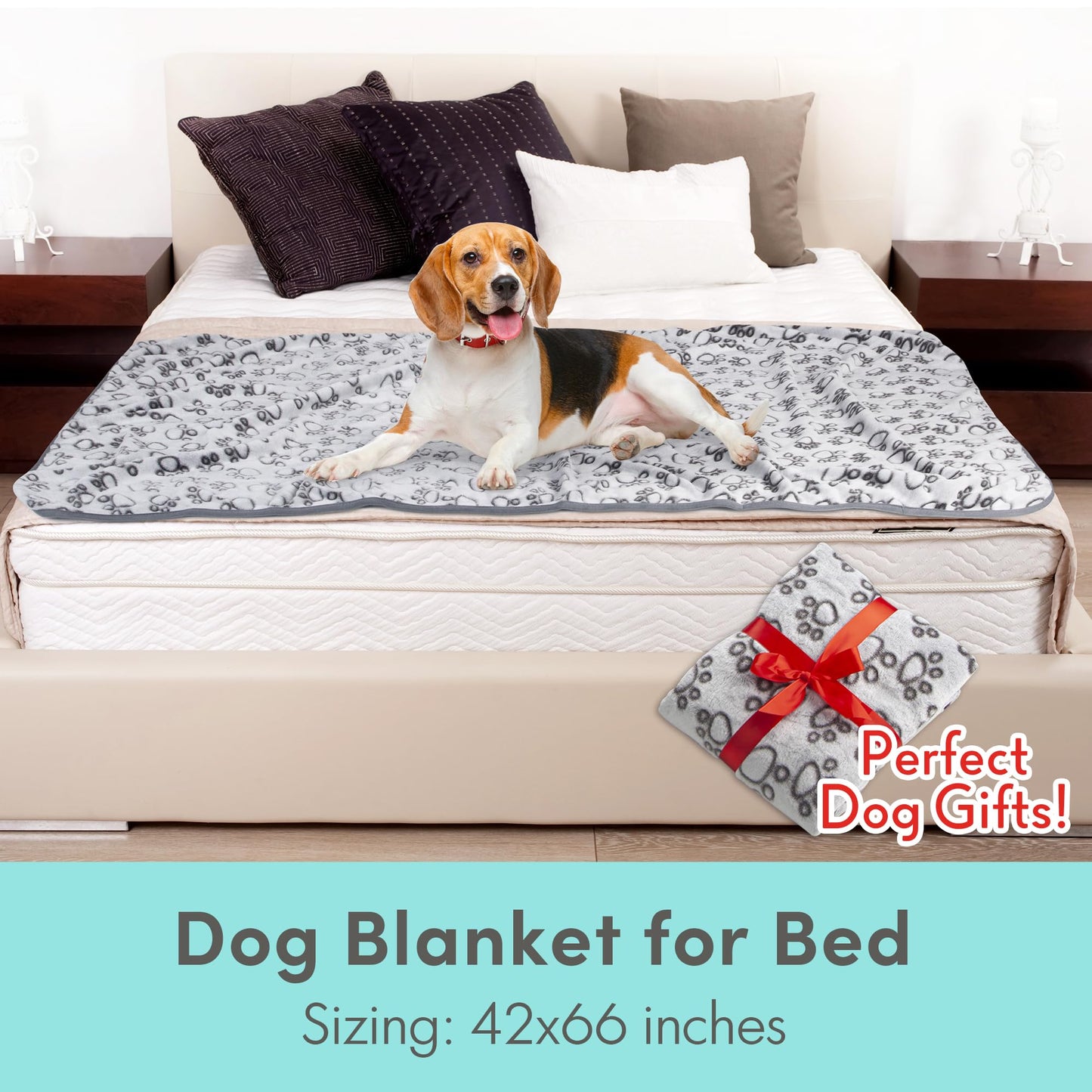 Stuffed Premium Soft Dog Blanket, with Flannel Grey Cute Paw Print, 43 * 66 inches Medium Large Size, Self Warming Cat Blanket Puppy Supplies Dog Products Stuff Essentials