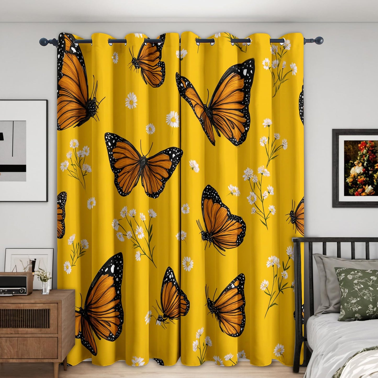 Butterfly Curtains Blackout, 39 Inch - Butterflies Yellow Window Drapes for Home Decor, Kitchen, Bedroom, Butterfly Room Decor, Grommet & Thermal Insulated, 2 Panels AC1122