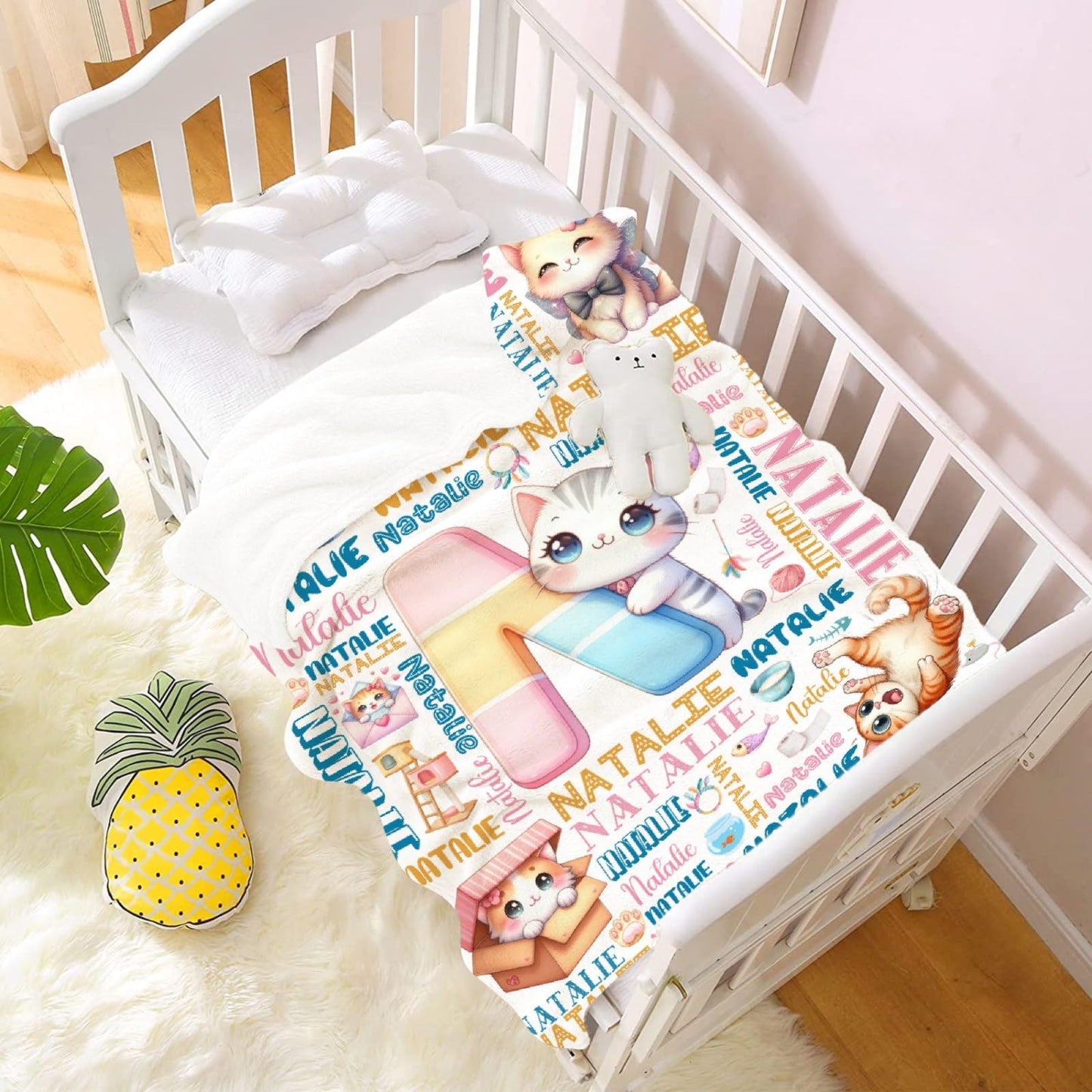 Custom Cat Blanket,Personalized Kitten Gifts,Soft Flannel Throw for Bed Sofa,Lightweight,40 x 30in