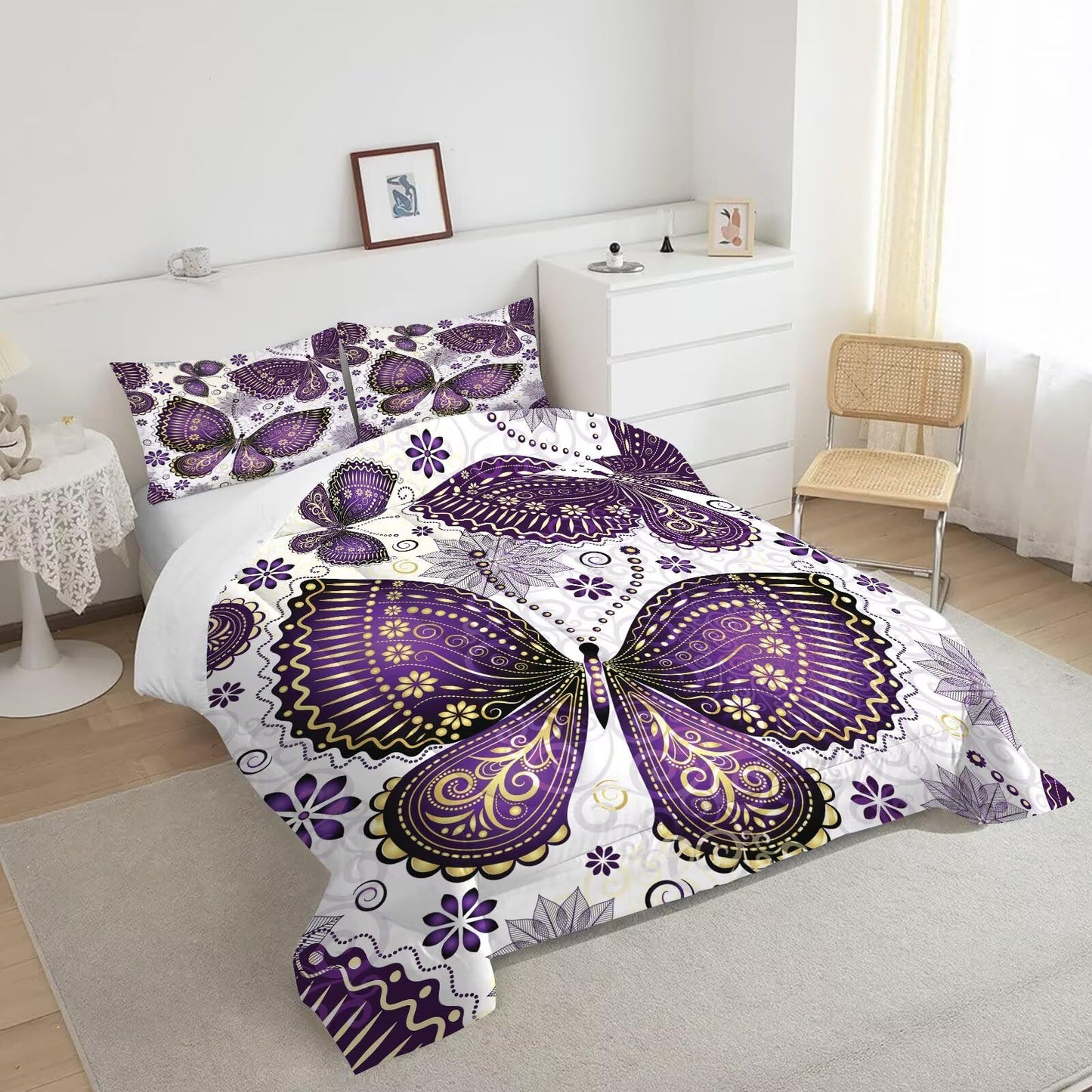 DJNEAR Butterfly Comforter Set Twin Size Purple Gold Paisley Bedding Sets for Girls Kids Teen Women Bedroom Animal Quilt Room Decor 1 Comforter 1 Pillowcase