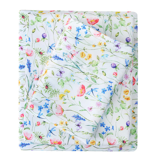 Mooreeke Cozy Floral Microfiber Printed Twin Sheet Set - Soft & Breathable Colorful Flowers Bed Sheets with Deep Pocket - Non-Slip Fitted Design - Colorful Floral Branches Butterfly Pattern - Full