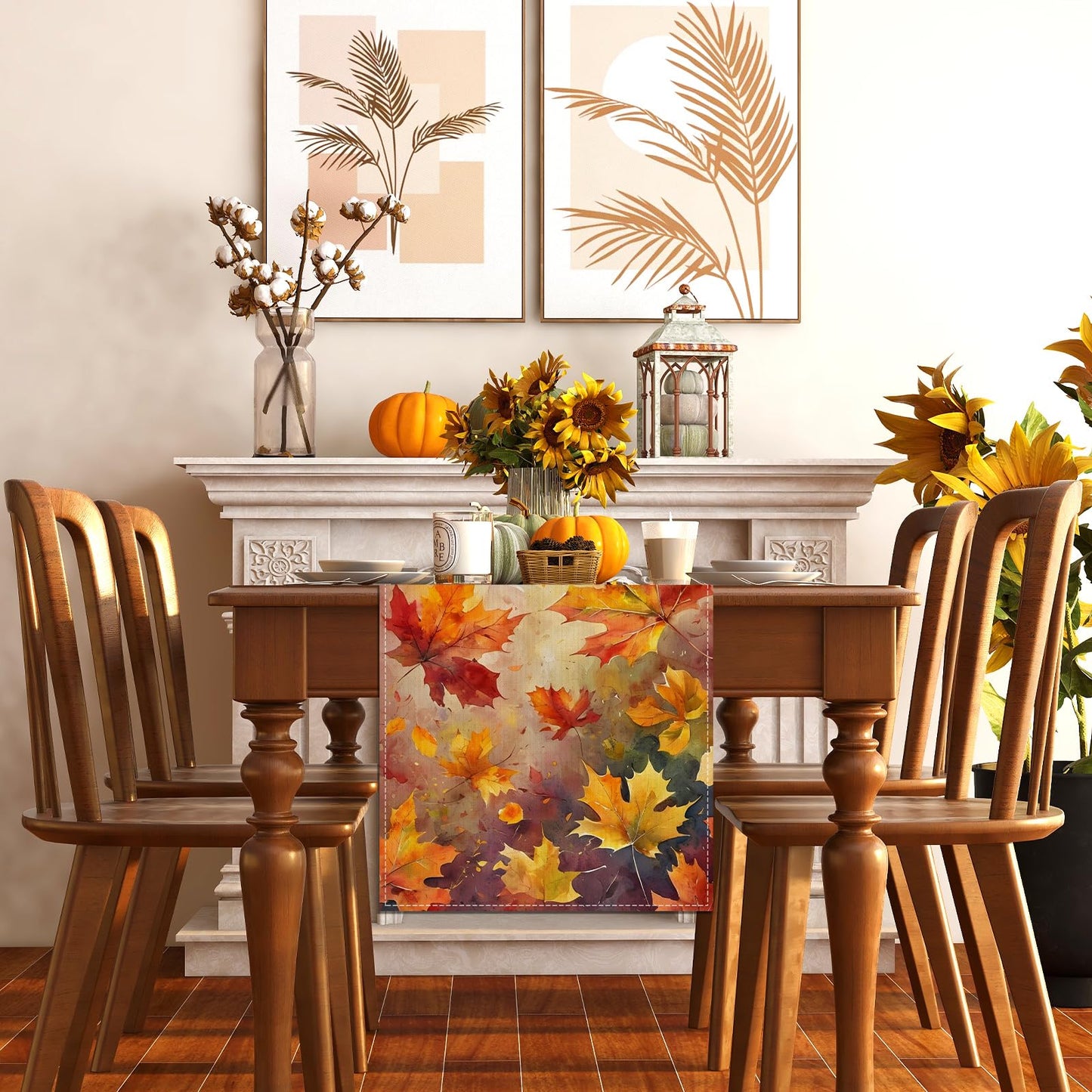 Rvsticty Fall Table Runner,Autumn Thanksgiving Decorations for Home Decor
