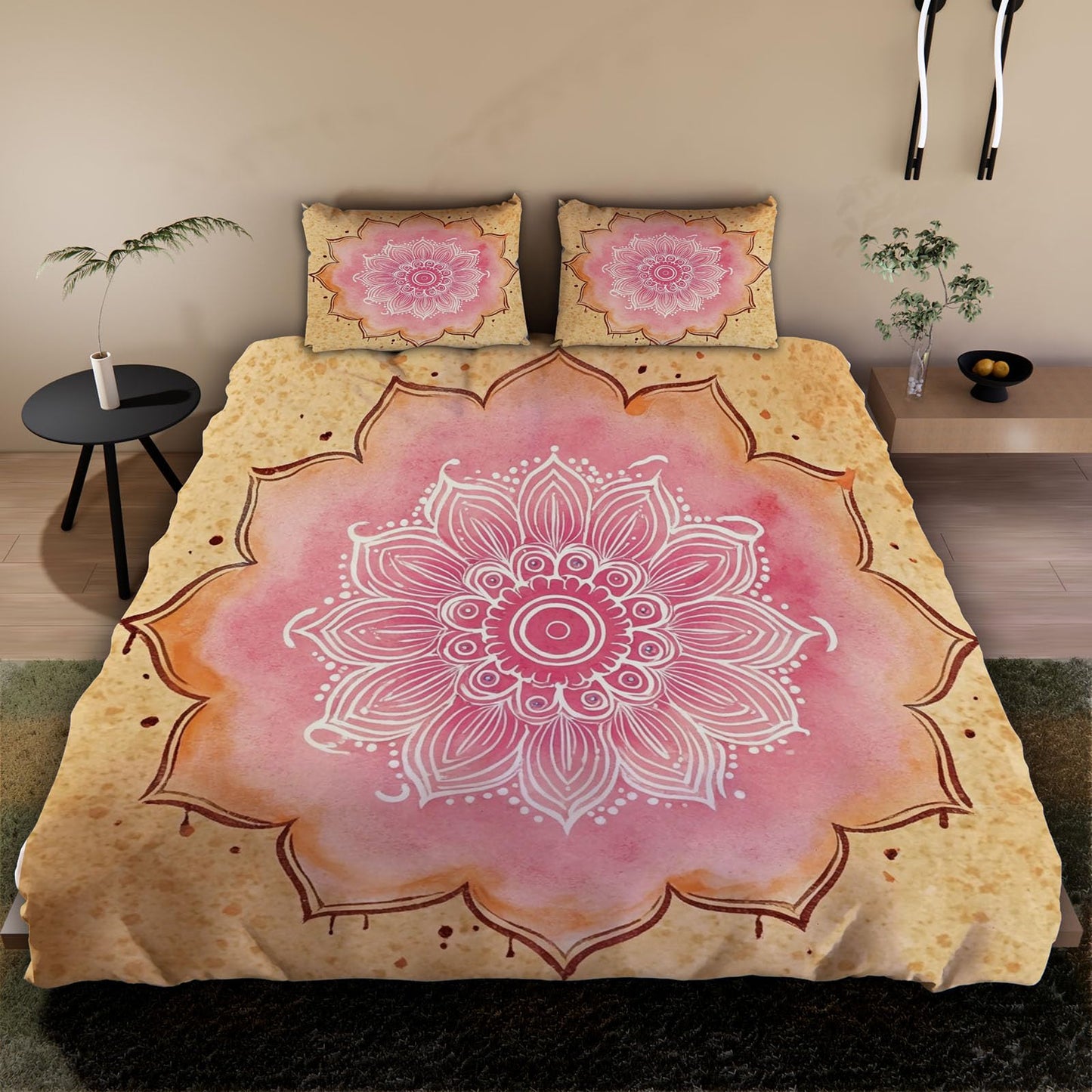 3D Mandala Duvet Cover Queen Size 90x90in Washed Ultra Soft Breathable Microfiber Retro Floral Bedding Set Zipper Closure Comforter Cover 3 Pieces with 2 Pillow Shams(WJT 44-22)