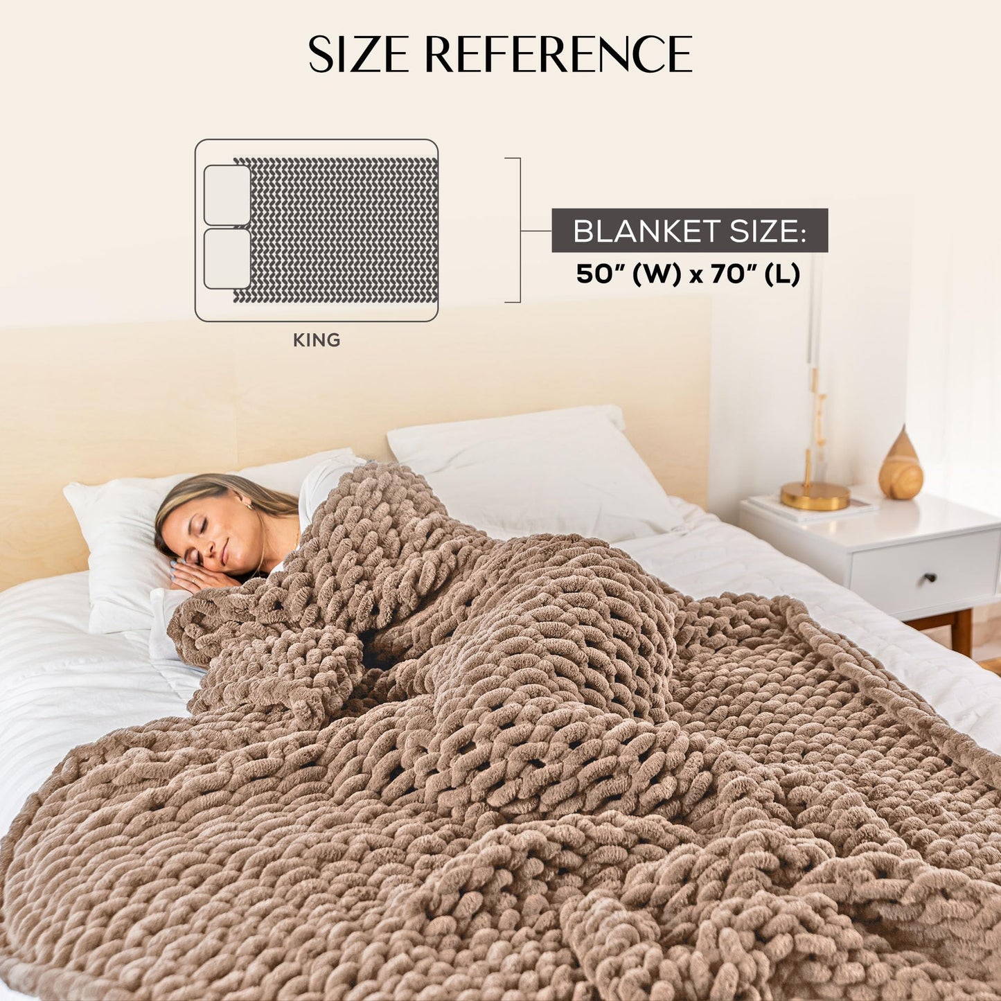 SAMIAH LUXE Chunky Knit Throw Blanket 50x70, Sandstone Brown Chenille Throw Blanket for Couch Bed Sofa, Soft Fluffy Cable Knit Blanket, Oeko-TEX Certified, Machine Washable
