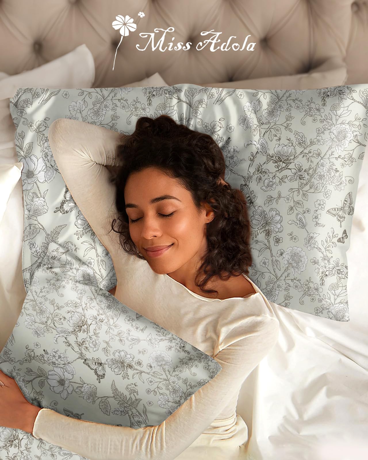 Miss Adola Silk Pillowcase 2 Pack - Pillow Cases 20" x 30" Queen Size Set of 2 for Hair and Skin Smooth Soft Breathable with Hidden Cute Zipper Cooling Pillow Covers for Sleeping, Butterfly