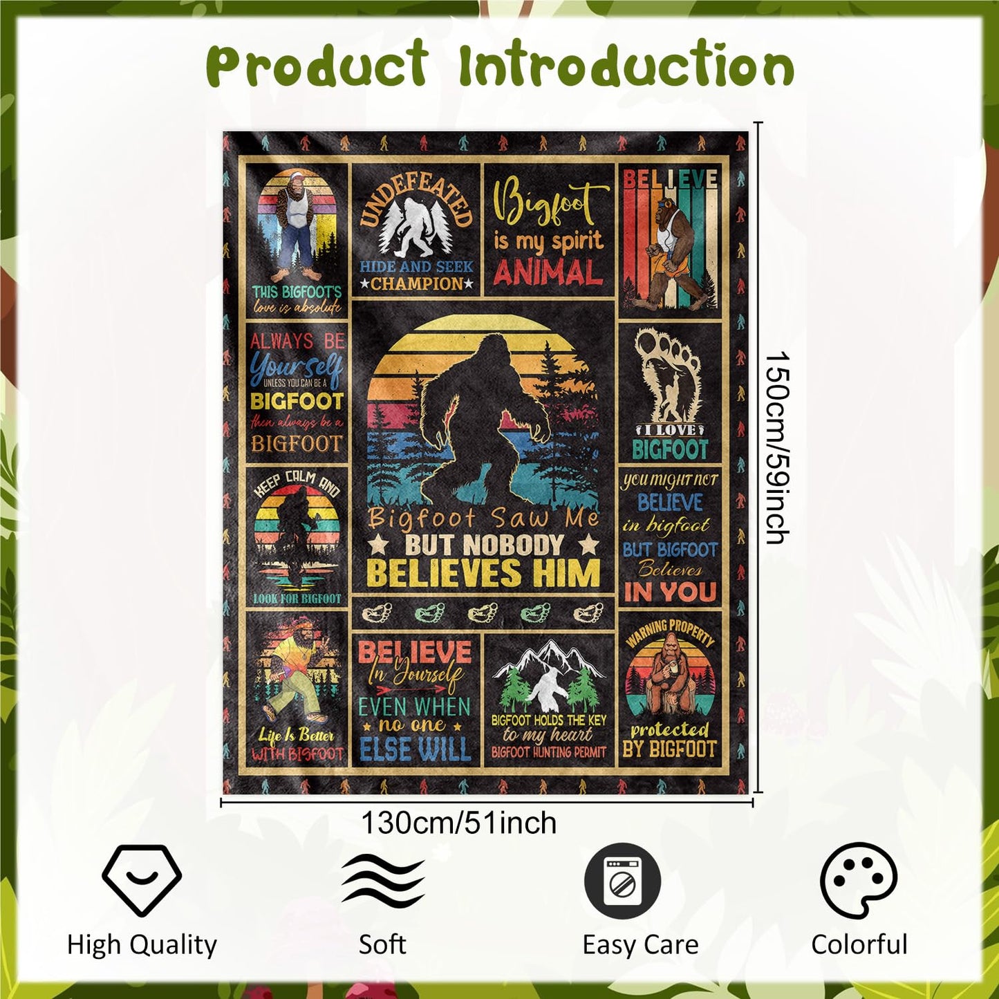 Wxiben Bigfoot Throw Blanket Gifts - Big Foot Sasquatch Gifts for Men Women Bigfoot Lovers Outdoor Camper Hide and Seek Gift Big Foot Blanket Funny Idea for Couch Bed Sofa Living Room 60x50