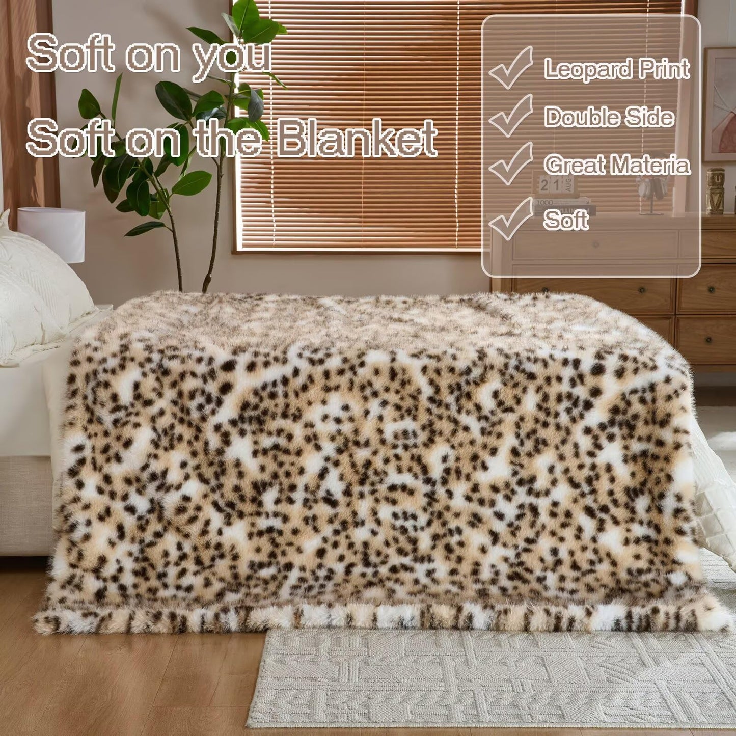 Luxury Fluffy Faux Fur Throw Blanket,Thick Fluffy Silky Fuzzy Cozy Blanket,Plush Blankets for Couch, Sofa, Chair, Bed-Leopard Print,50x60 Inches