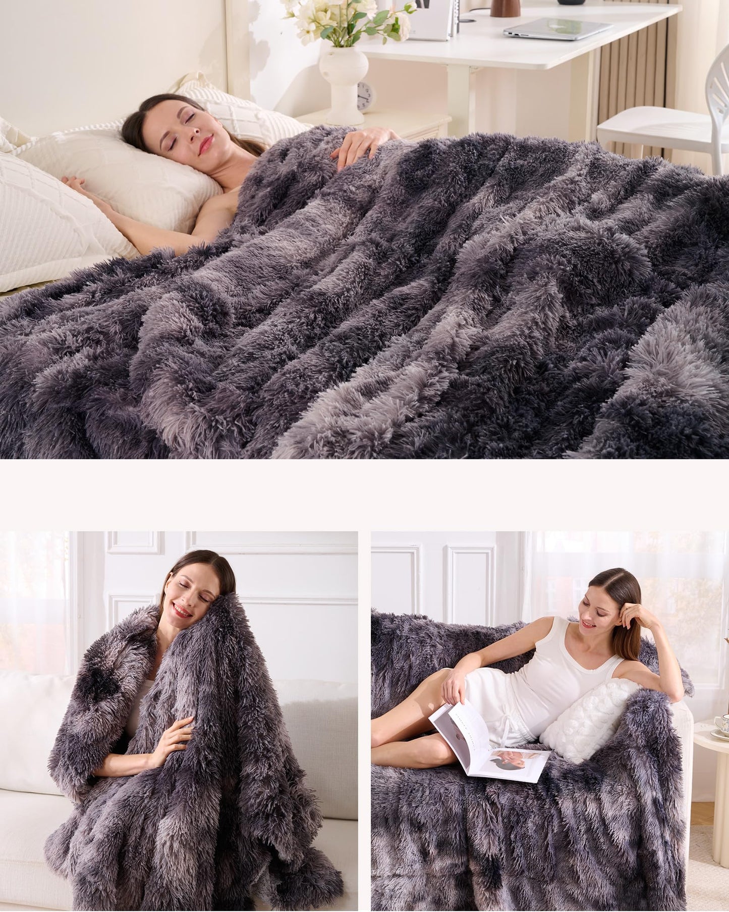 UINIU Super Soft Fluffy Faux Fur Sherpa Fleece Blankets Queen Size for Bed, Bedroom Decor Winter Big Blankets Thick Warm, Fuzzy Plush Heavy Bedding Cozy Gifts for Women Men Mom Dad, 90" x 90"