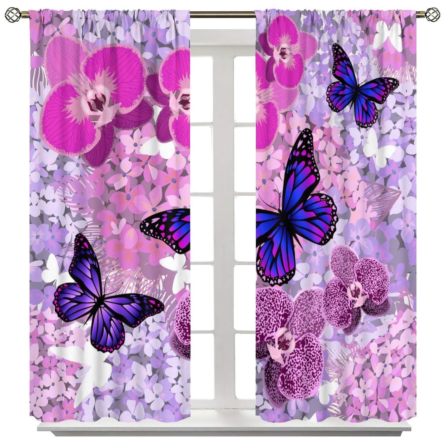 Butterfly Decor Curtains for Girls Boy Home Decor, Romantic Fantasy Butterflies Floral Thermal Insulated Drapes Darkening Window Curtain for Bedroom Living Room Set 2 Panels,42x45 Inches