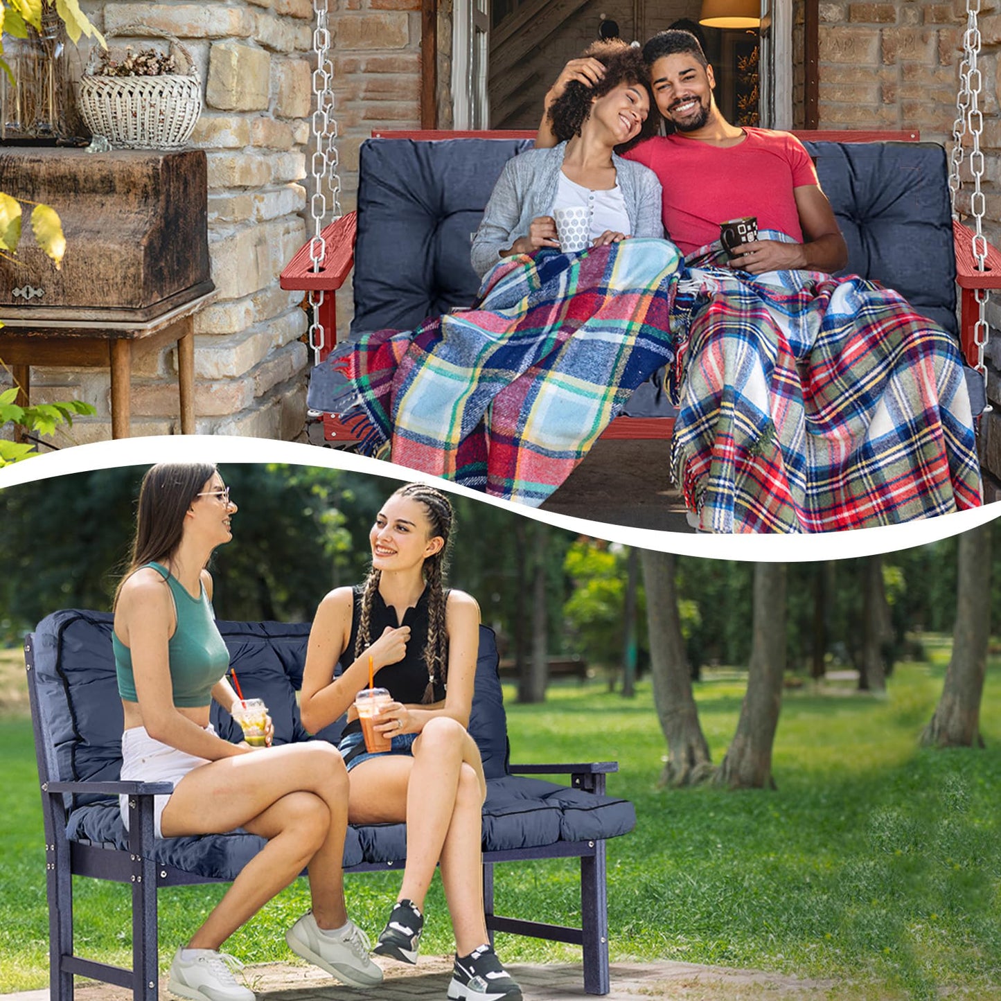 Yehotty Outdoor Swing Cushions Waterproof, Thicken Porch Swing Cushion Replacement, 55 Inch Bench Seat Cushions for Garden Furniture Pad (Navy Blue, 40X55 inch)