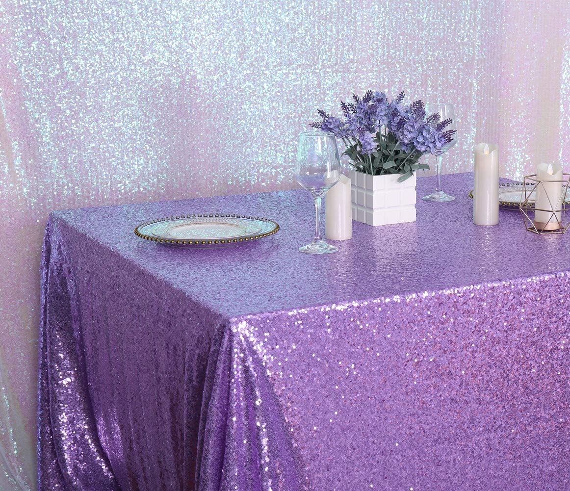 SquarePie Sequin Tablecloth 50 x 72 Inch Lavender Sparkly Table Linen for Wedding Party