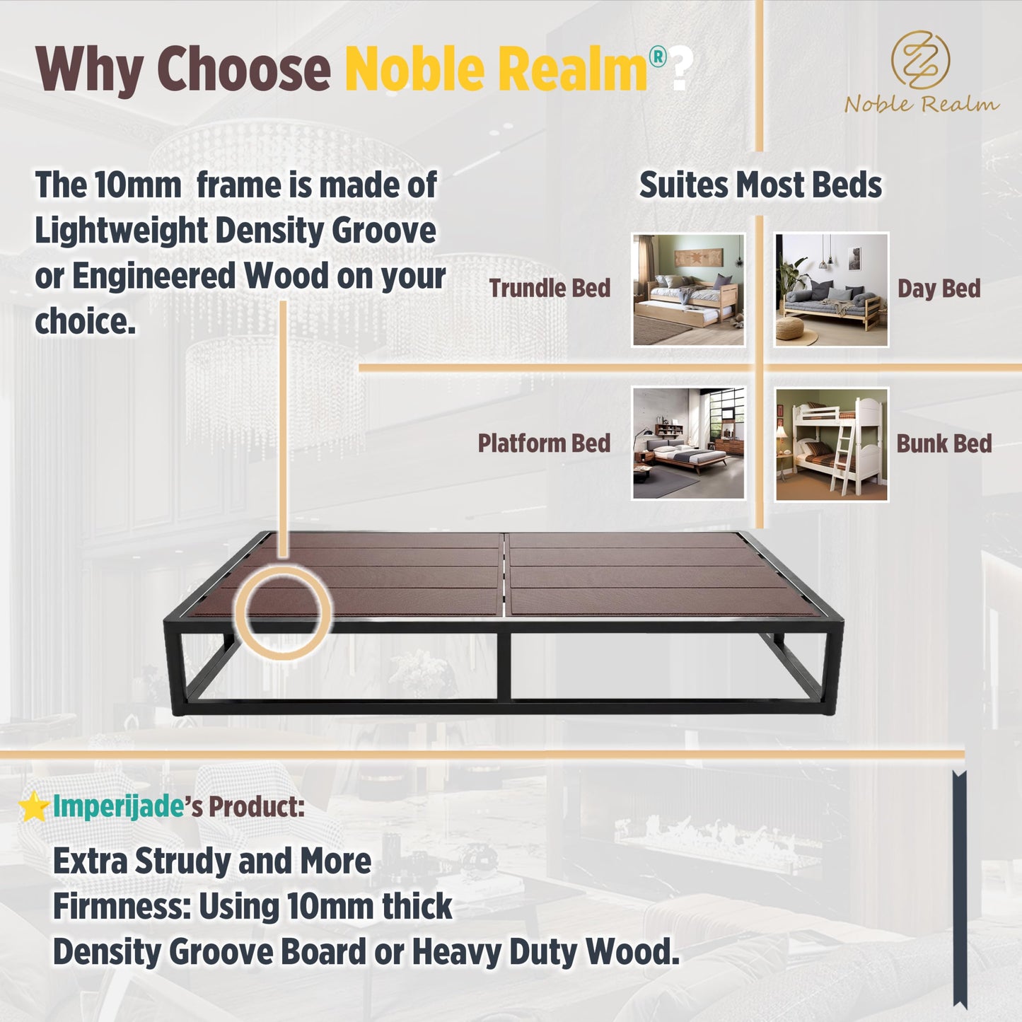 Noble Realm 10mm Bunkie Board (54”x75”Full Size) Lightweight Design | Low Profile Bed Support Board for Under Mattress, Breathable, Noise Minimizing, Moisture Resistant | Fodable Box Spring