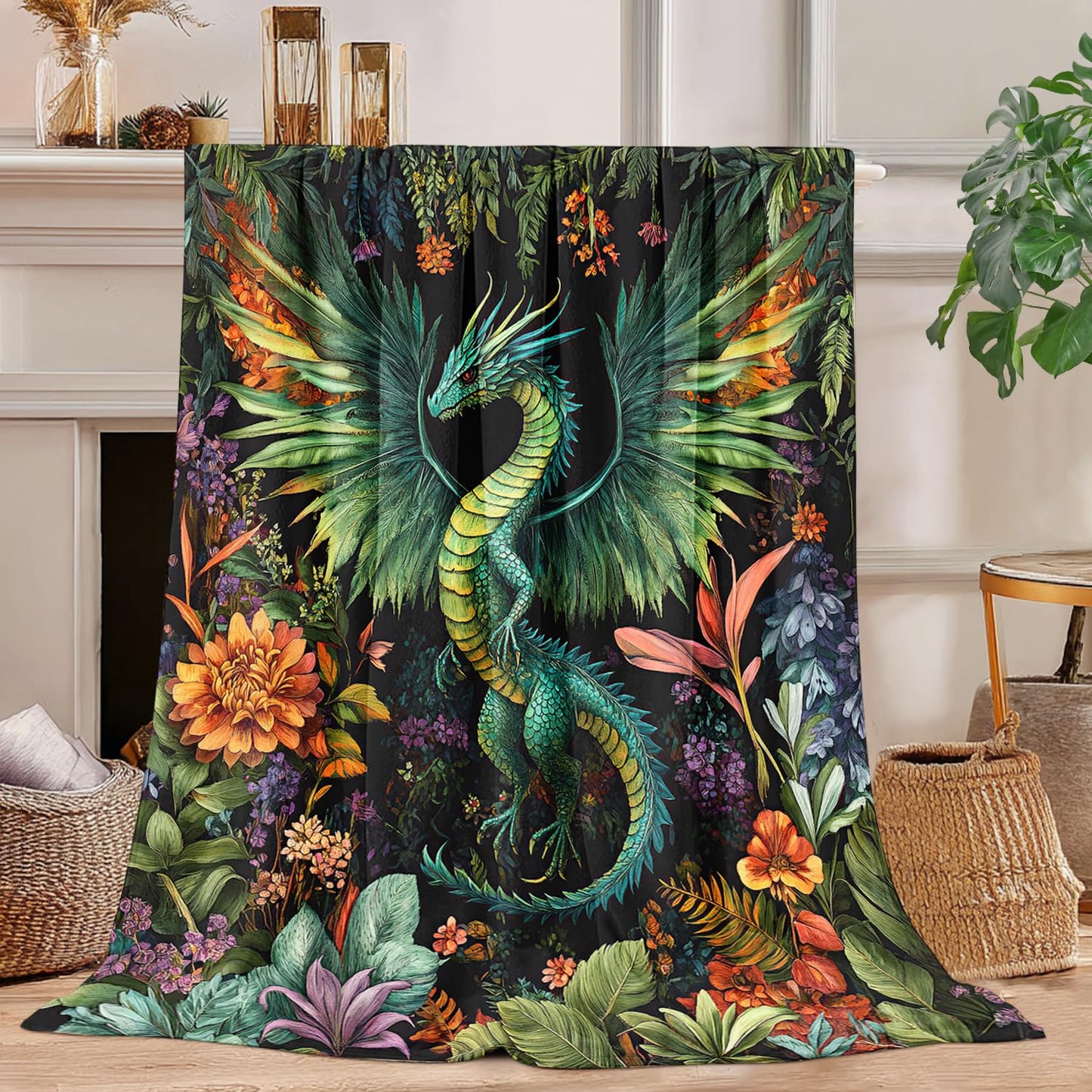 Dragon Blanket Dragon Decor Cozy Animal Throw Super Soft Plush Flannel Fleece Blanket Gift for Kids Adults Men Women Ultra Warm & Lightweight Flannel, 50"X40"