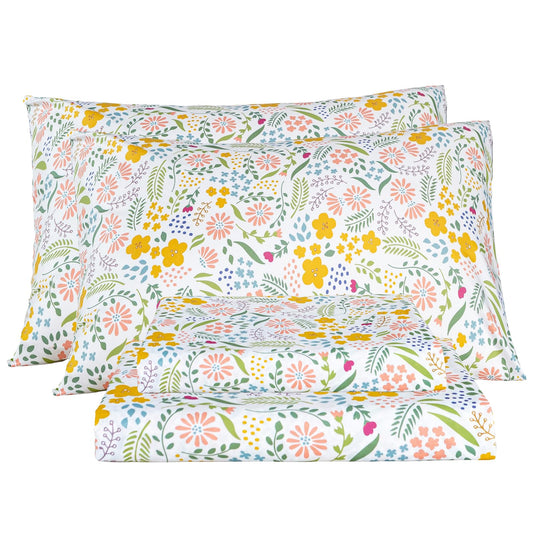 Bedlifes King Sheet Set Ultra Soft, Breathable, Silky Flower Deep Pocket 100% Microfiber Bedding, 4 Piece King Size Floral