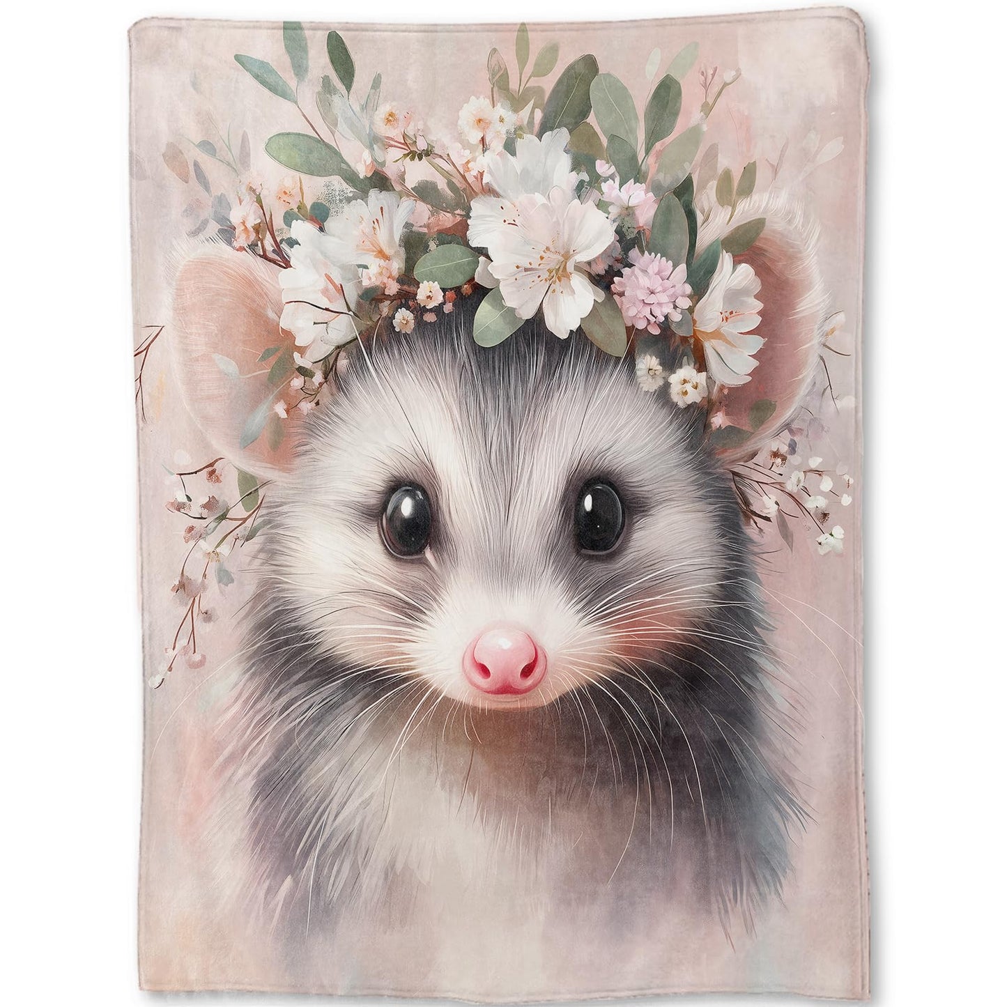 ainori Cute Possum Blanket - Adorable Sweet Opossum Flower Crown Fleece Throw,Gifts for Kids Adult, Soft & Warm,Lightweight, for Modern Decor,Animal Lovers, and Room Home Accents 50x60in