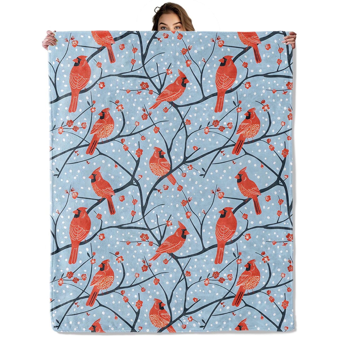 Cardinal Bird Pattern Blanket 50x60 in, Flannel Throw Blankets for Travel Camping Sofa Living Room Decor, Lightweight Cozy Soft Fuzzy Gifts for Women Adults Kids