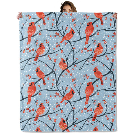 Cardinal Bird Pattern Blanket 50x60 in, Flannel Throw Blankets for Travel Camping Sofa Living Room Decor, Lightweight Cozy Soft Fuzzy Gifts for Women Adults Kids